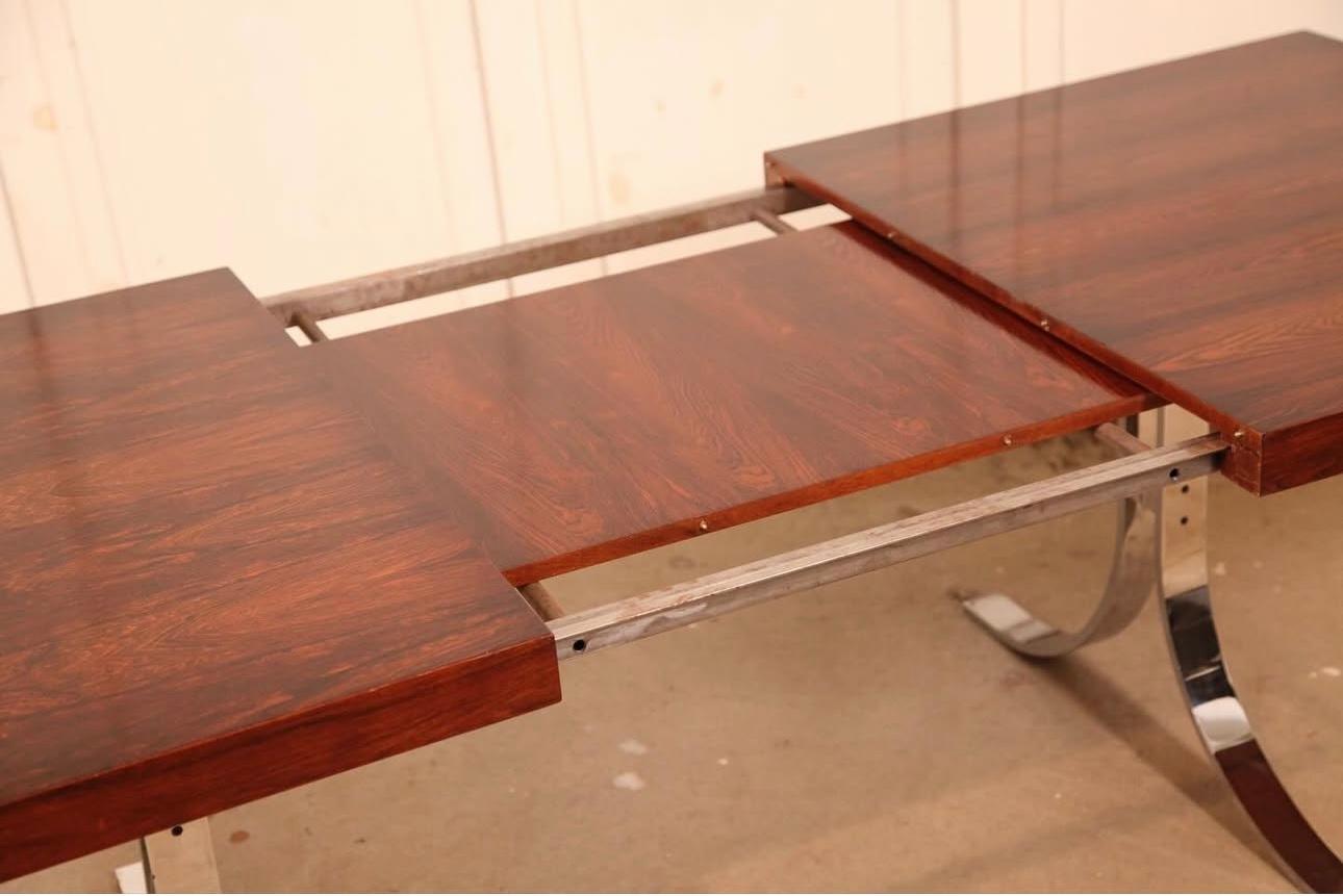 Exceptionnelle table de salle à manger / table de conférence en palissandre et chrome par Poul Norreklit en vente 3