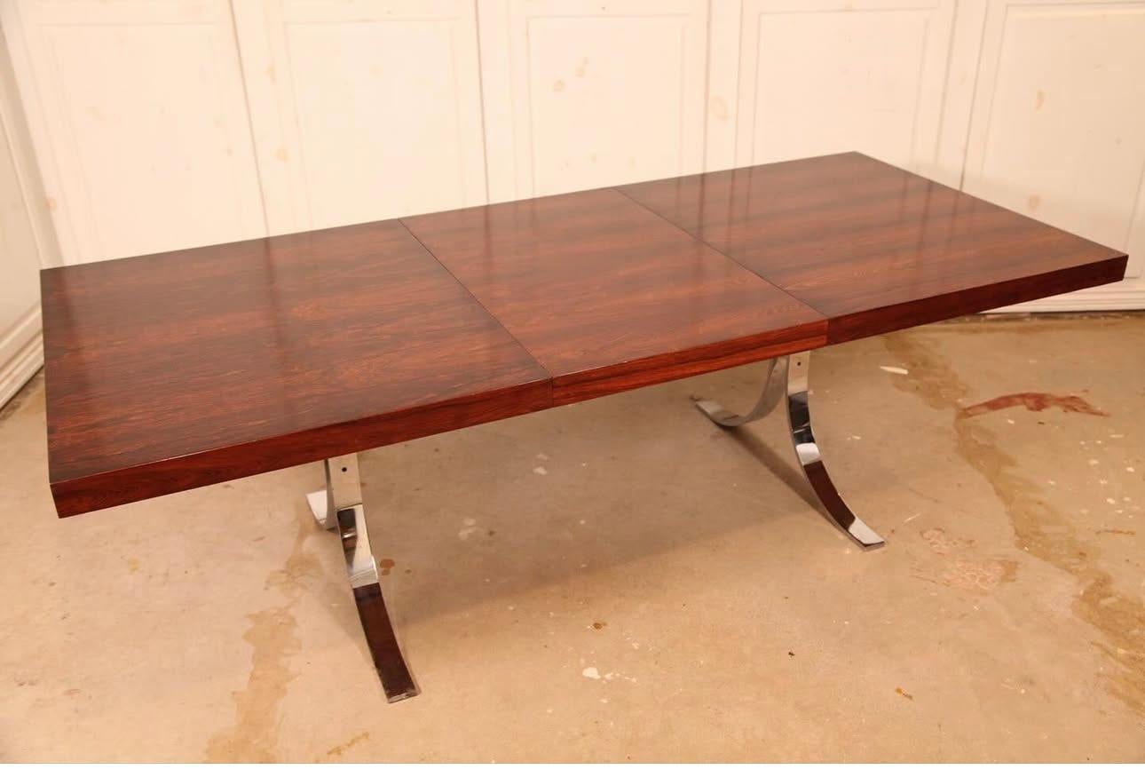 Exceptionnelle table de salle à manger / table de conférence en palissandre et chrome par Poul Norreklit en vente 4