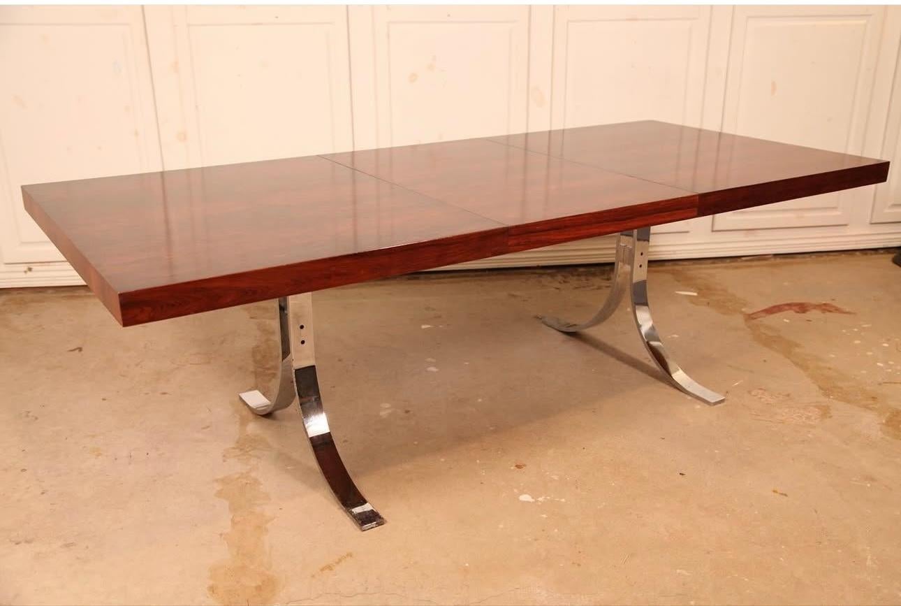 Exceptionnelle table de salle à manger / table de conférence en palissandre et chrome par Poul Norreklit en vente 5