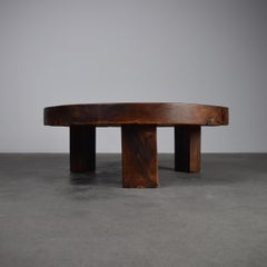Exceptional Round Brutalist Oak Coffee Table 1950s
