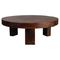 Eccezionale tavolino rotondo brutalista in Oak del 1950