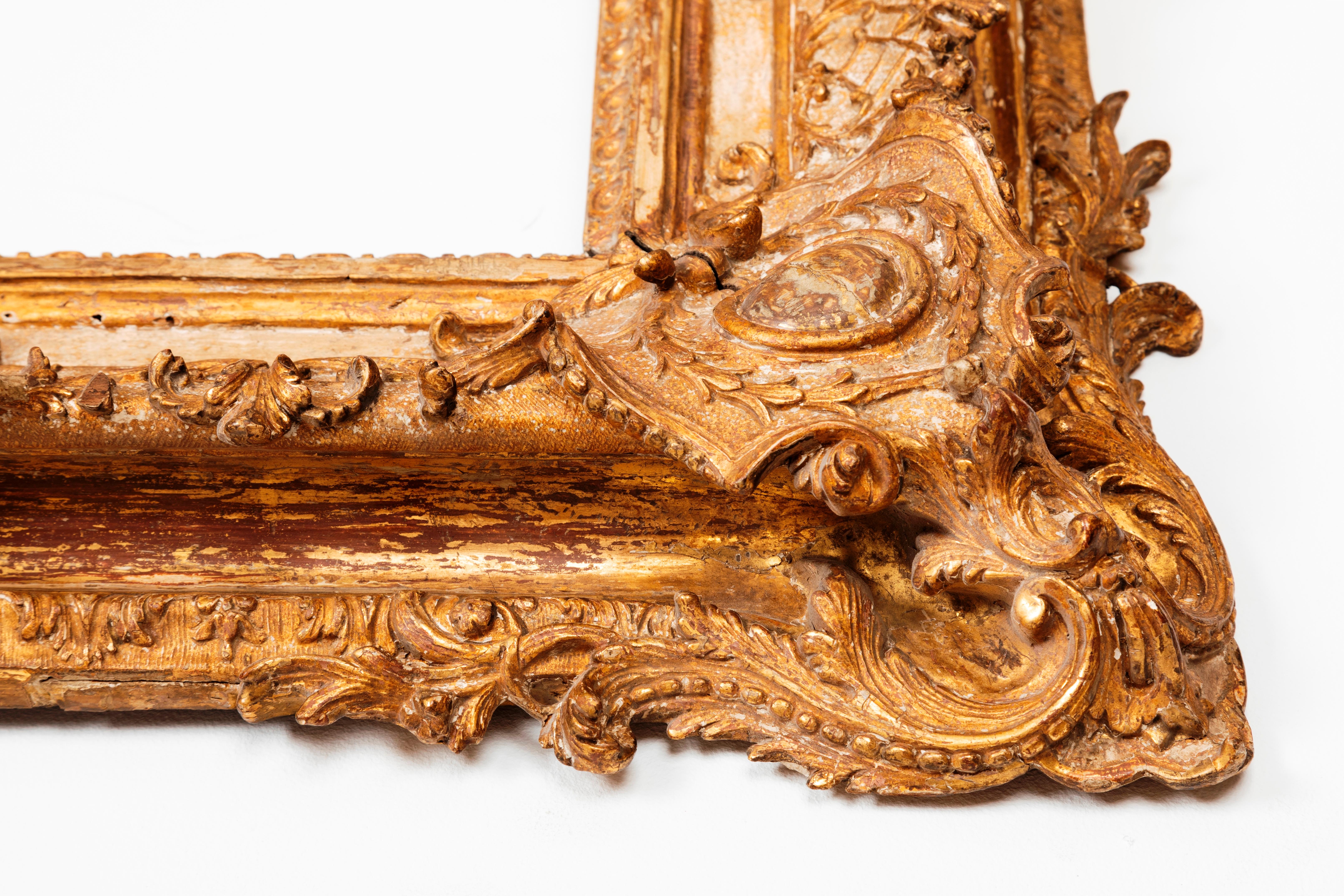 Carved Exceptional Royal Quality French Regence Frame, Mirror, France, 1720s For Sale