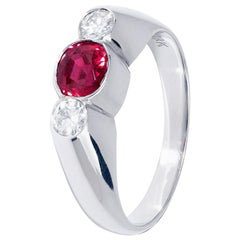 Exceptional Ruby and Diamond Three-Stone Ring
