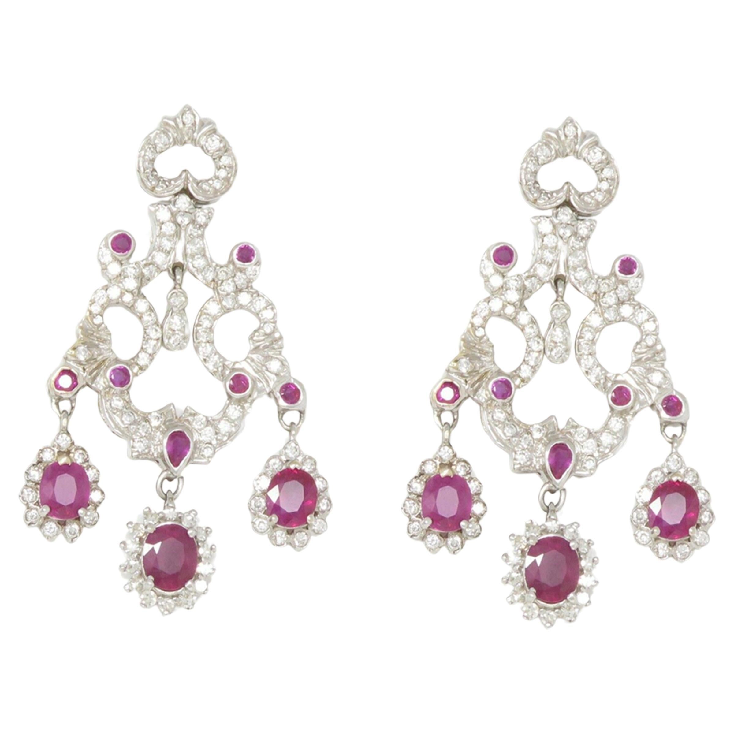 Exceptional ruby diamond chandelier earrings For Sale