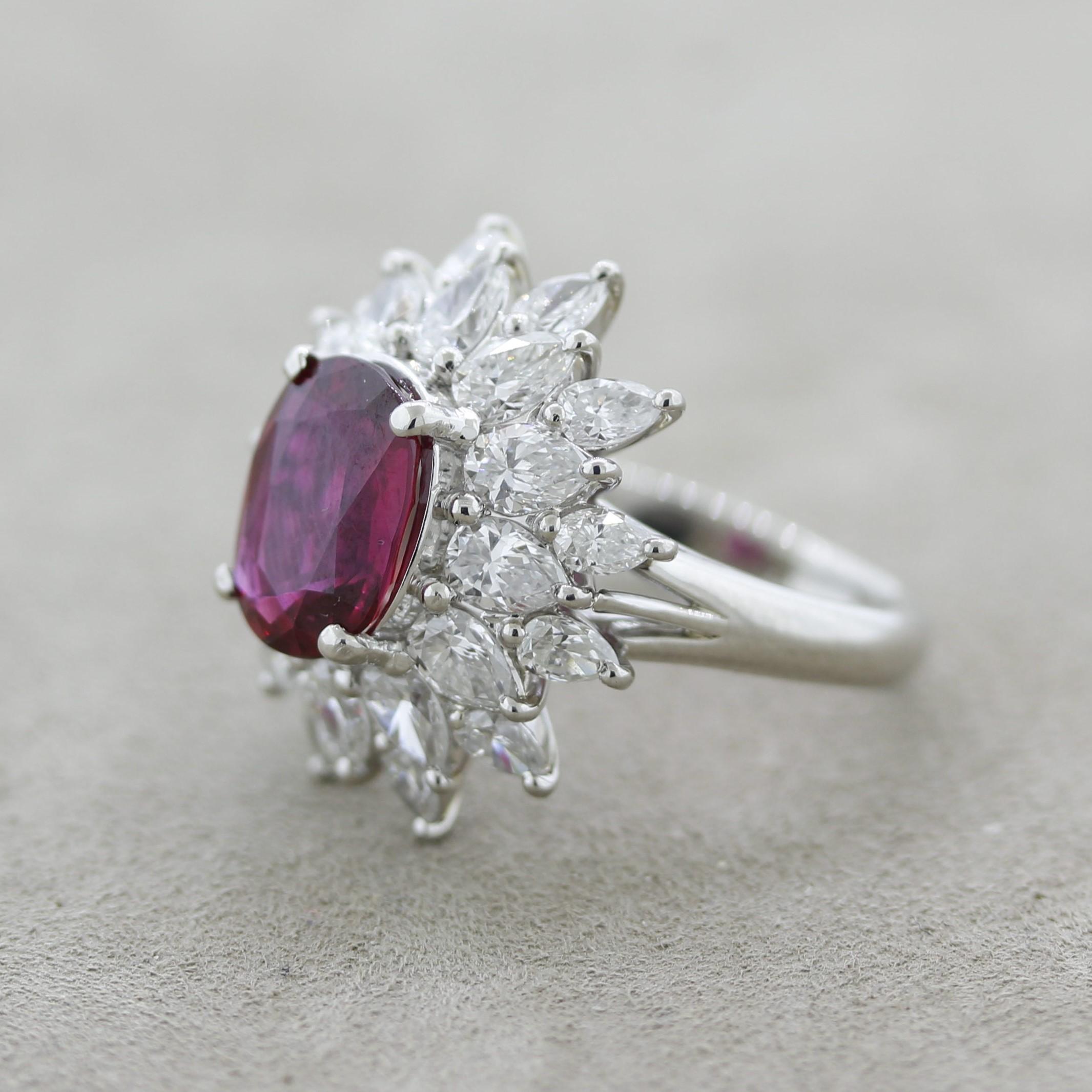 Mixed Cut Exceptional Ruby Diamond Platinum Ring, GRS Certified For Sale