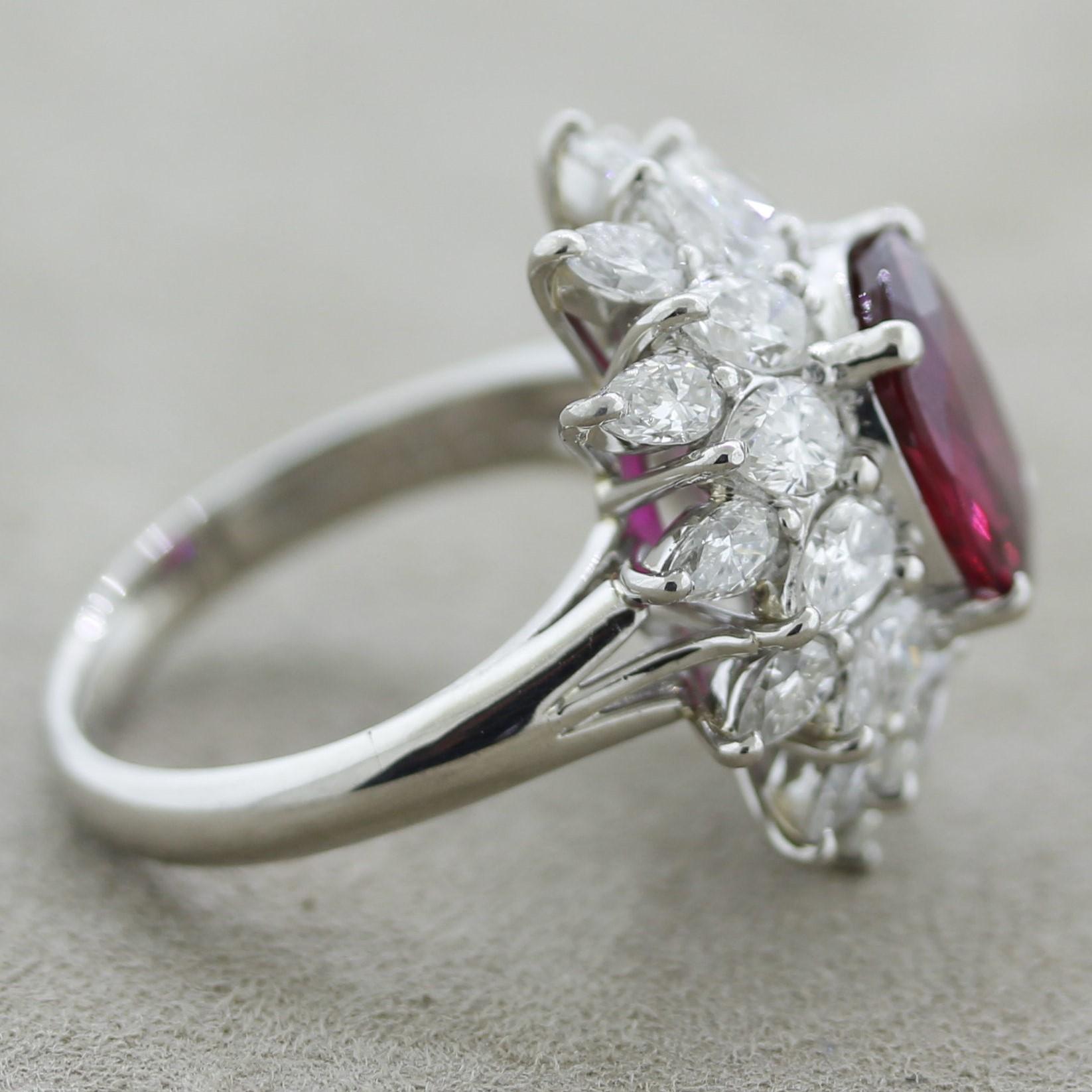 Women's Exceptional Ruby Diamond Platinum Ring, GRS Certified For Sale