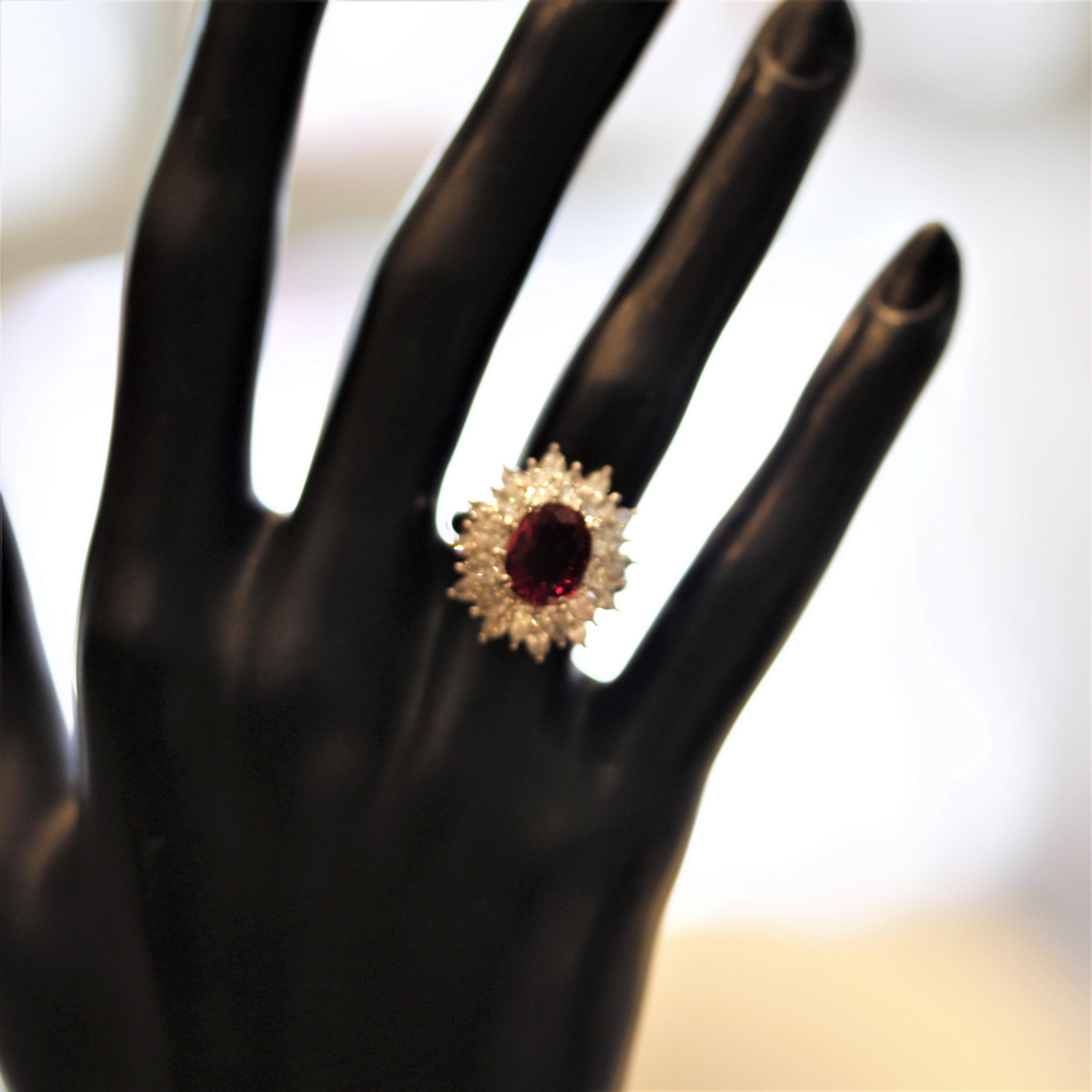 Exceptional Ruby Diamond Platinum Ring, GRS Certified For Sale 1