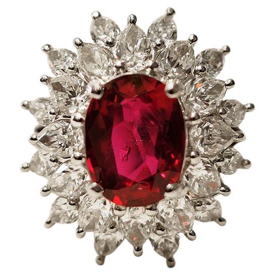 Exceptional Ruby Diamond Platinum Ring, GRS Certified