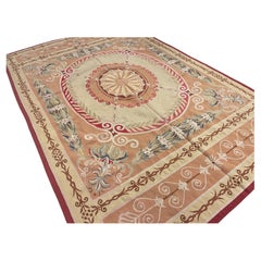 Exceptional Rug Handmade Aubusson Rug French Carpet Vintage Rust Beige Wool Rugs
