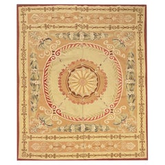 Exceptionnel tapis d'Aubusson fait main Tapis français vintage en laine beige rouille