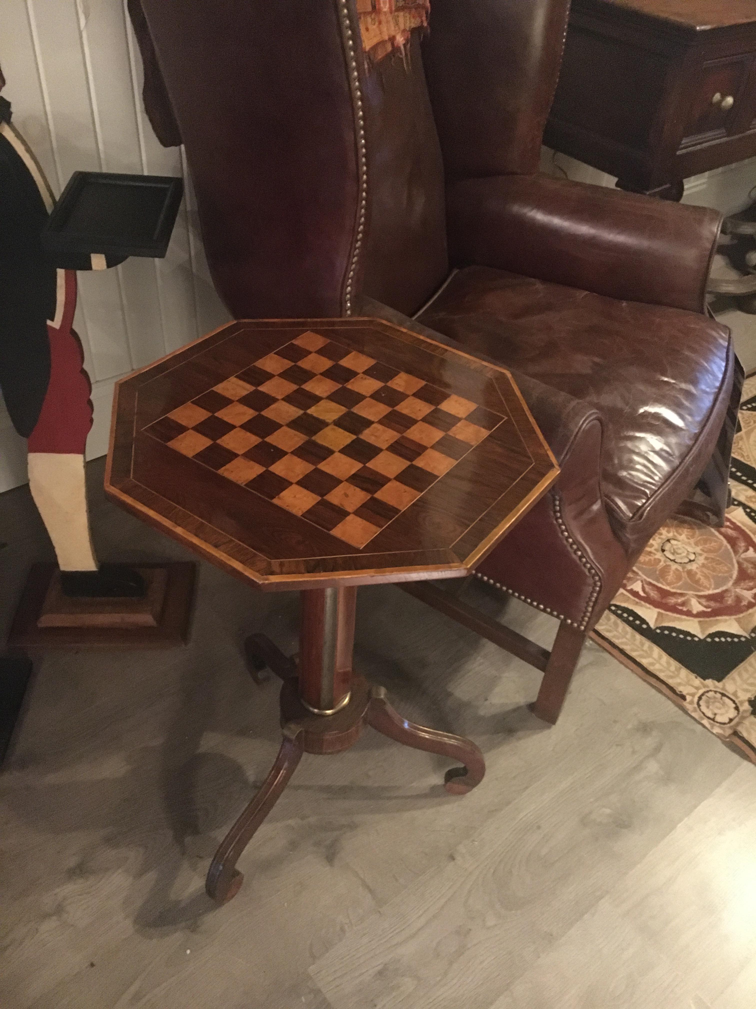 Regency Exceptional Russian Parquetry Inlaid Chess Table with Gilt Mounts.  Great color. For Sale
