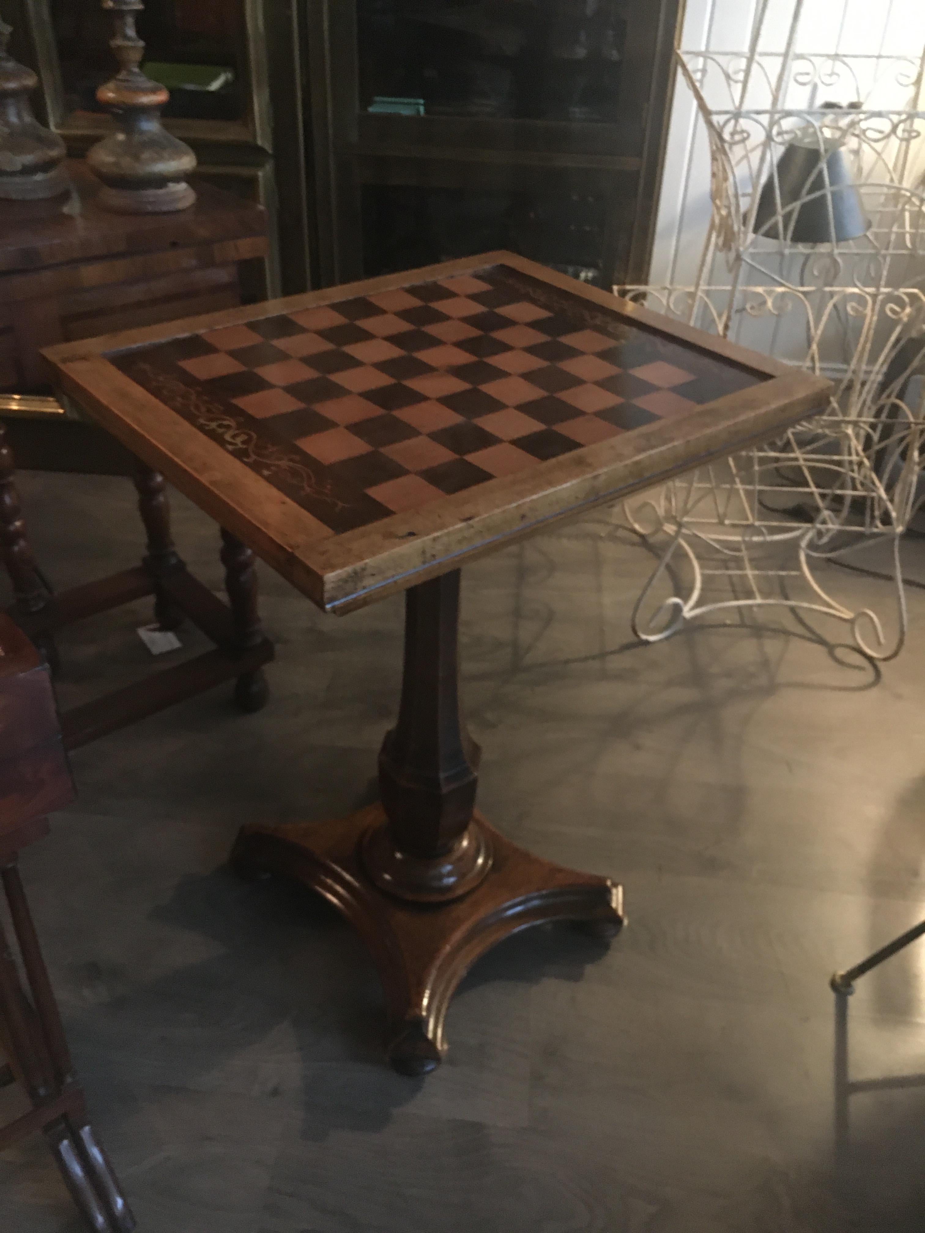 Mahogany Exceptional Russian Parquetry Inlaid Chess Table with Gilt Mounts.  Great color. For Sale