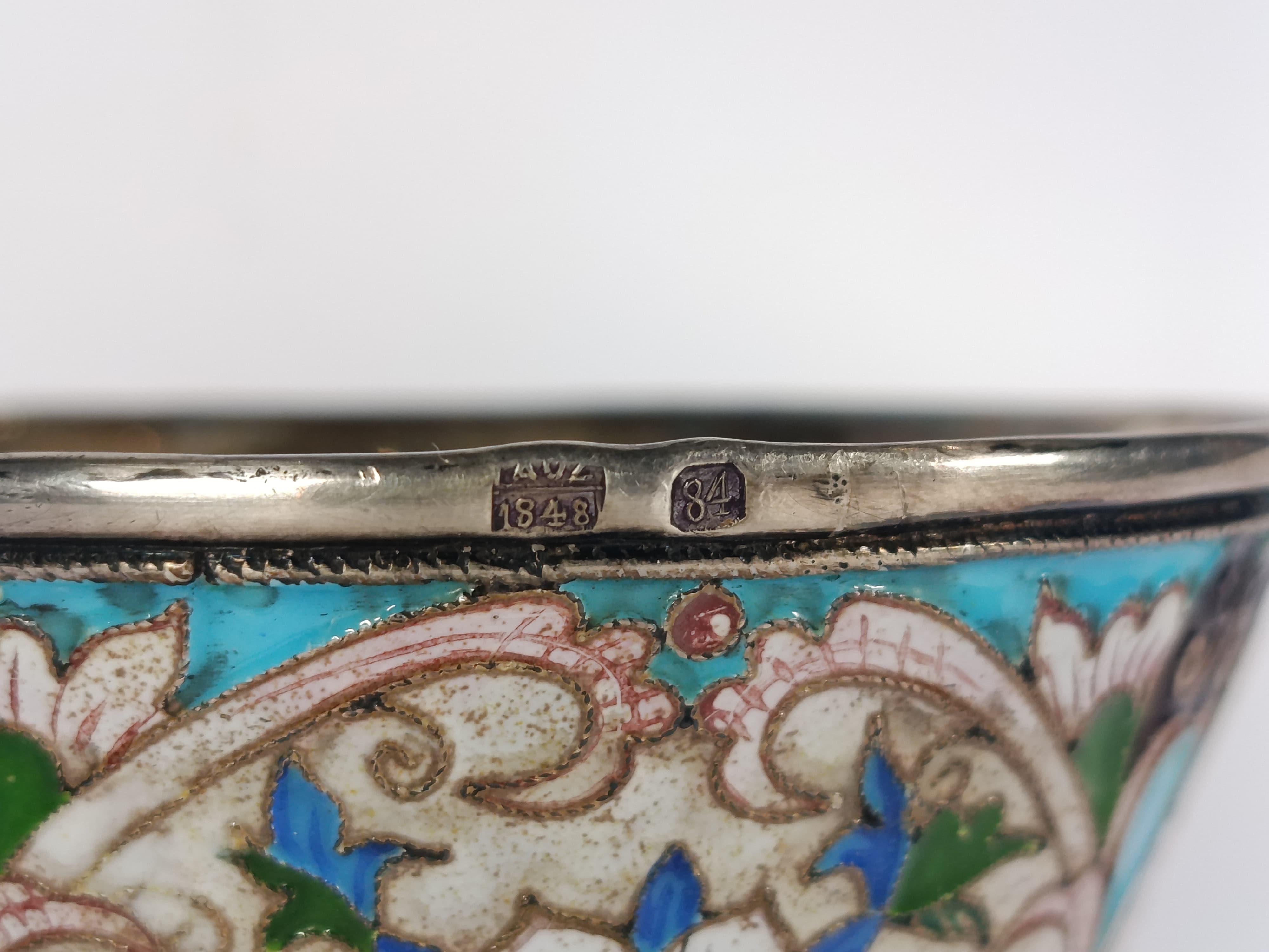 Mid-19th Century Exceptional Russian Silver Goblet with Cloisonné Enamel For Sale