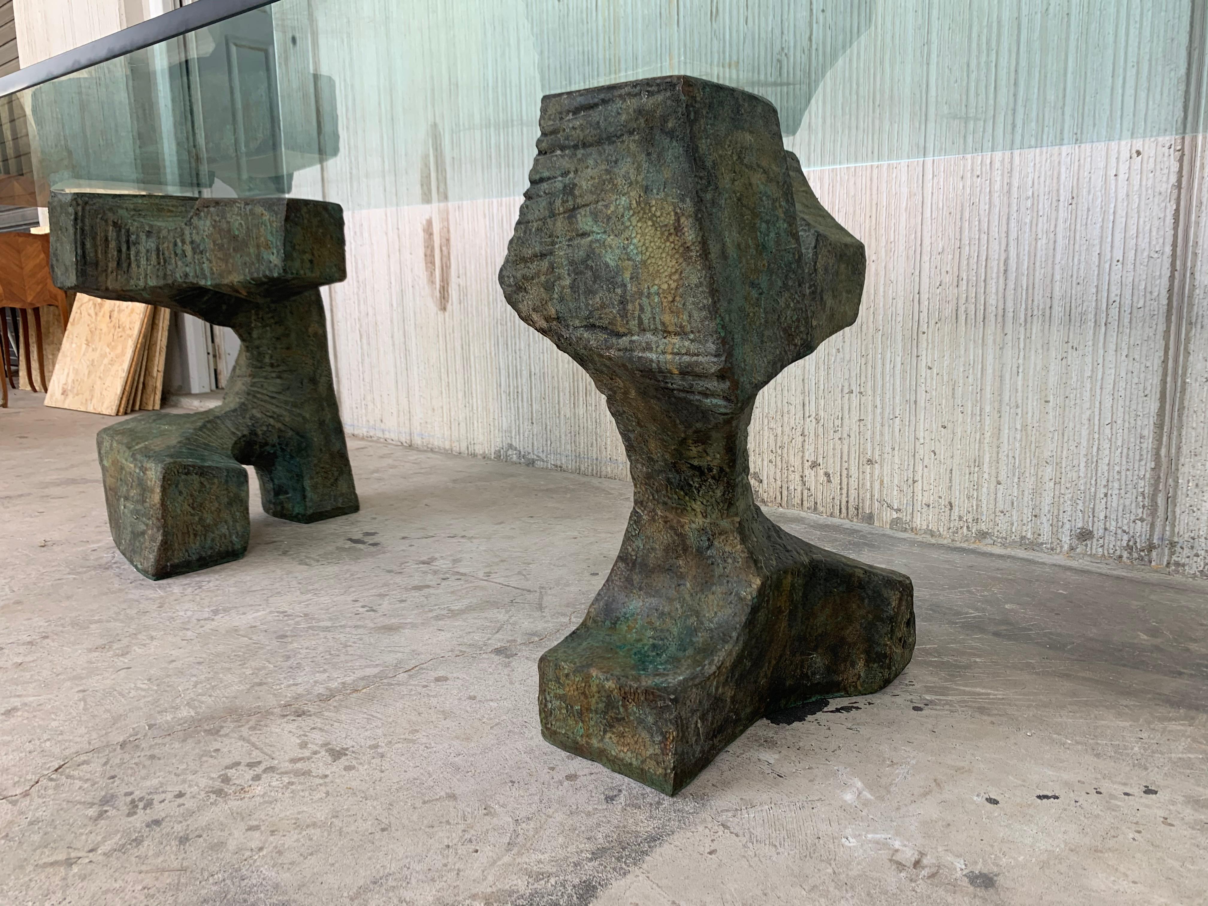 Exceptional Sculpted Pedestals in Bronze, Modern Dining Table by Valenti, Spain 7