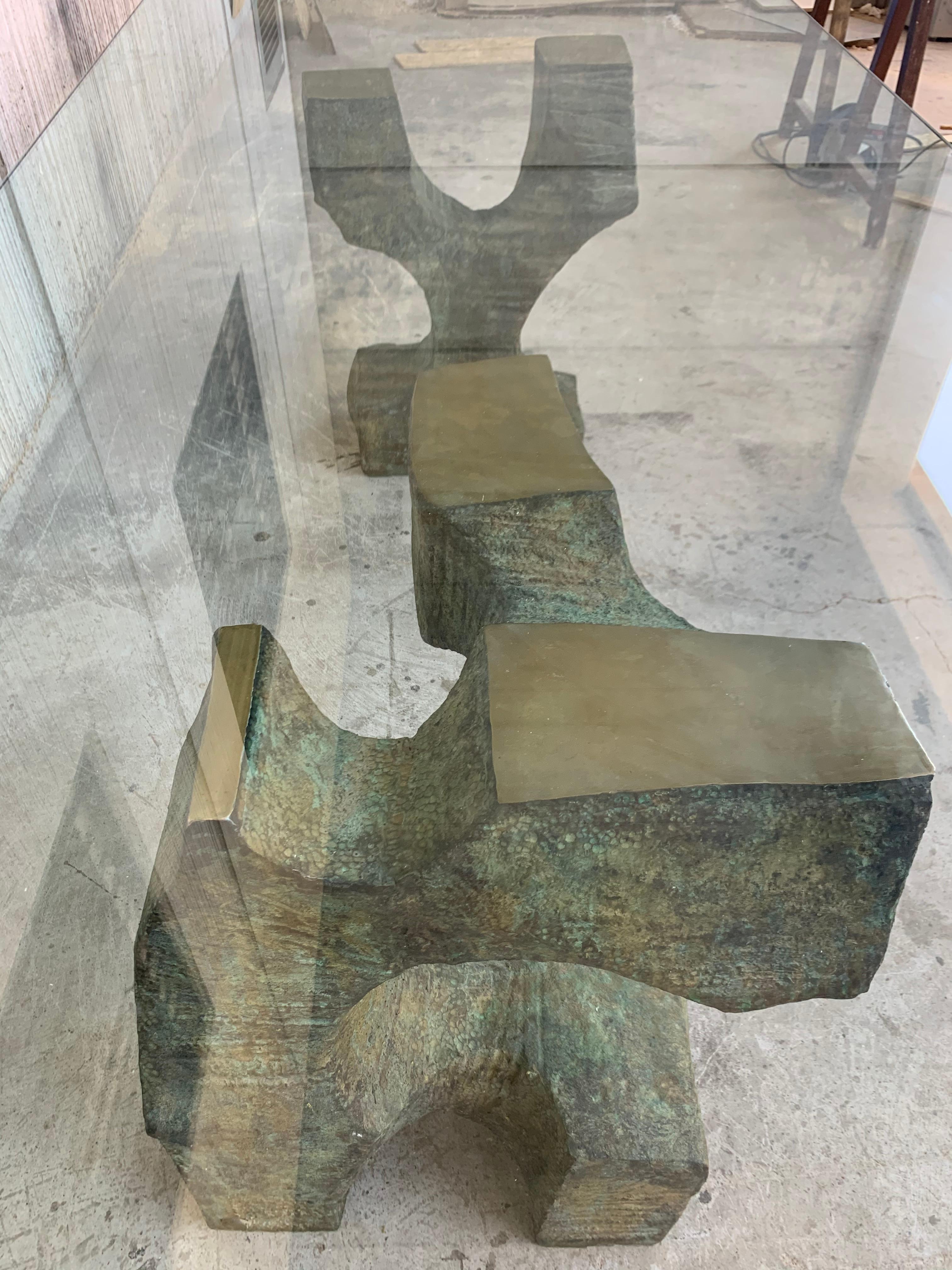 Exceptional Sculpted Pedestals in Bronze, Modern Dining Table by Valenti, Spain 14