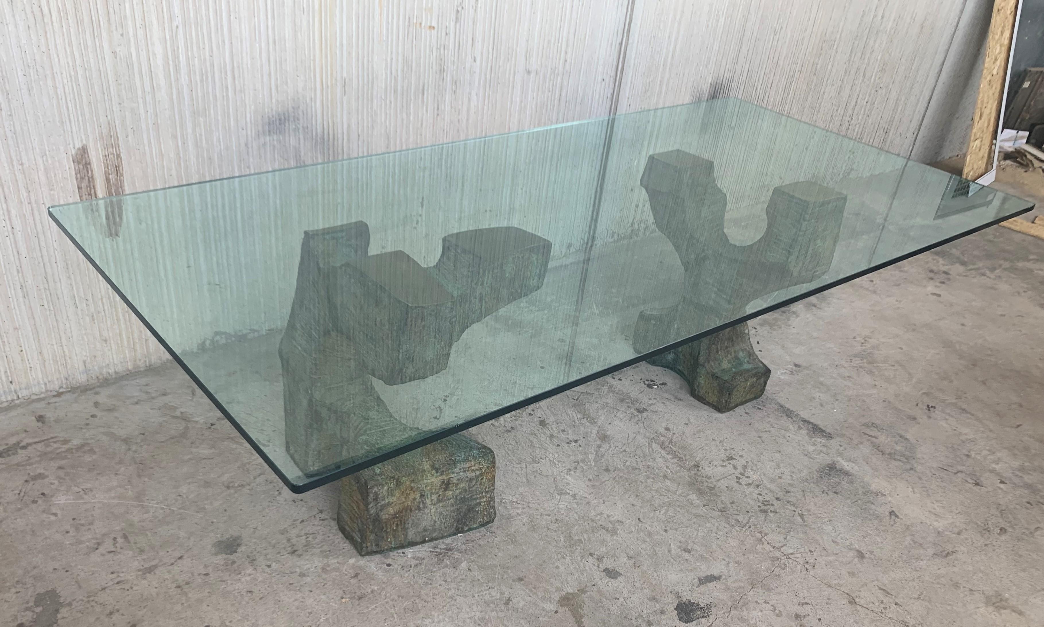 Exceptional Sculpted Pedestals in Bronze, Modern Dining Table by Valenti, Spain In Excellent Condition In Miami, FL