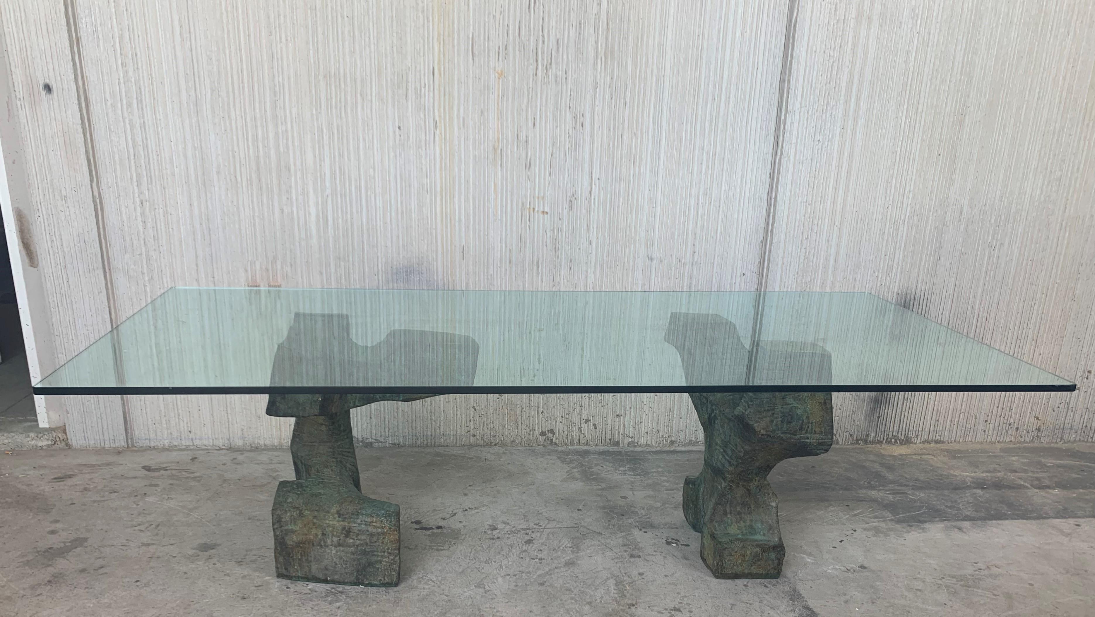 20th Century Exceptional Sculpted Pedestals in Bronze, Modern Dining Table by Valenti, Spain