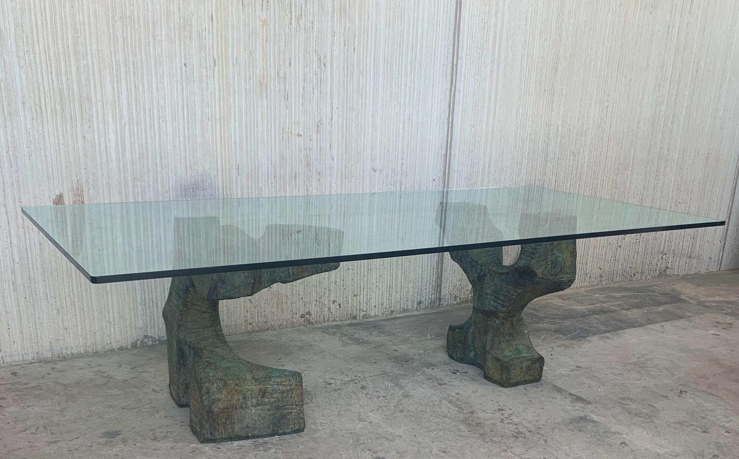 Exceptional Sculpted Pedestals in Bronze, Modern Dining Table by Valenti, Spain 1
