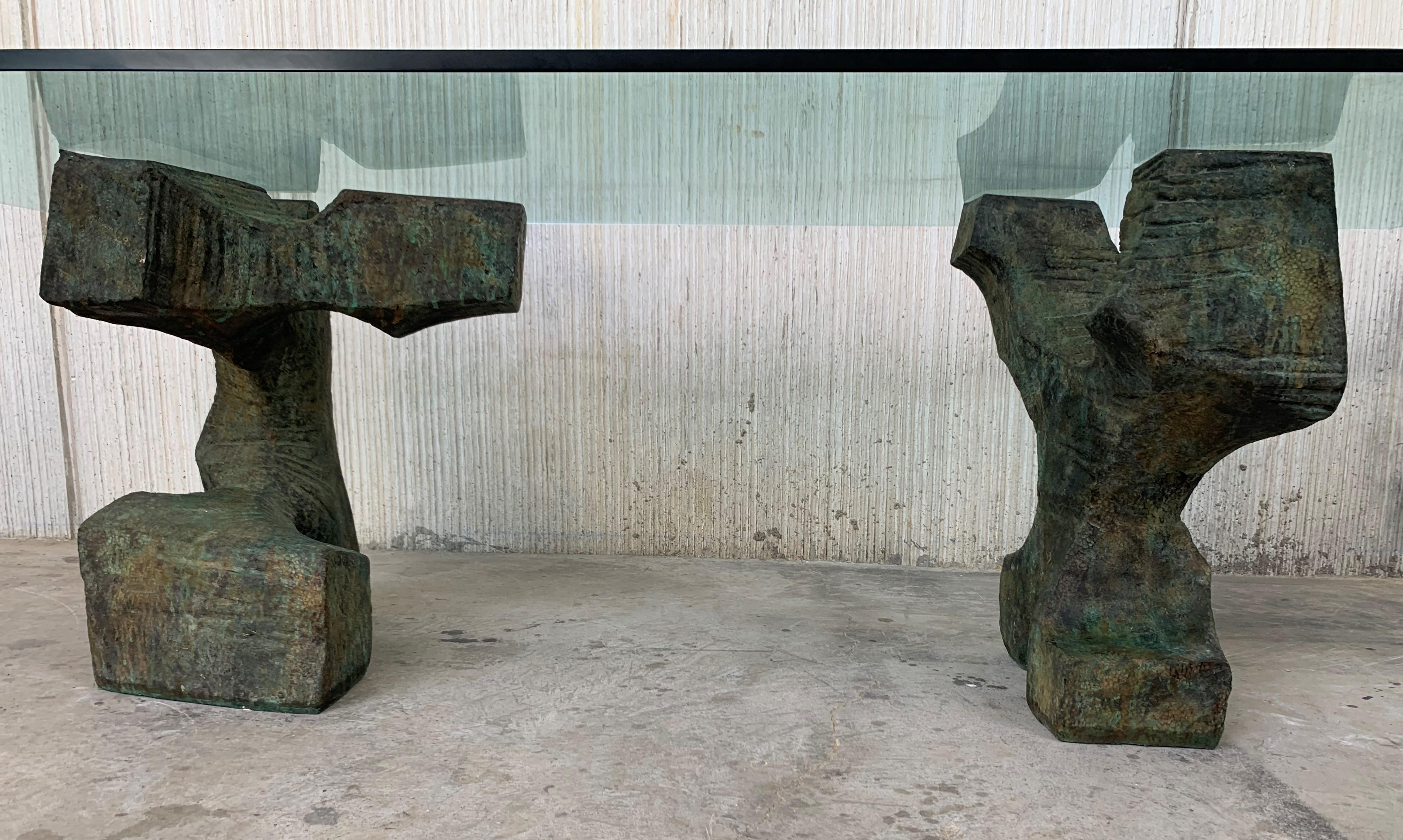 Exceptional Sculpted Pedestals in Bronze, Modern Dining Table by Valenti, Spain 2