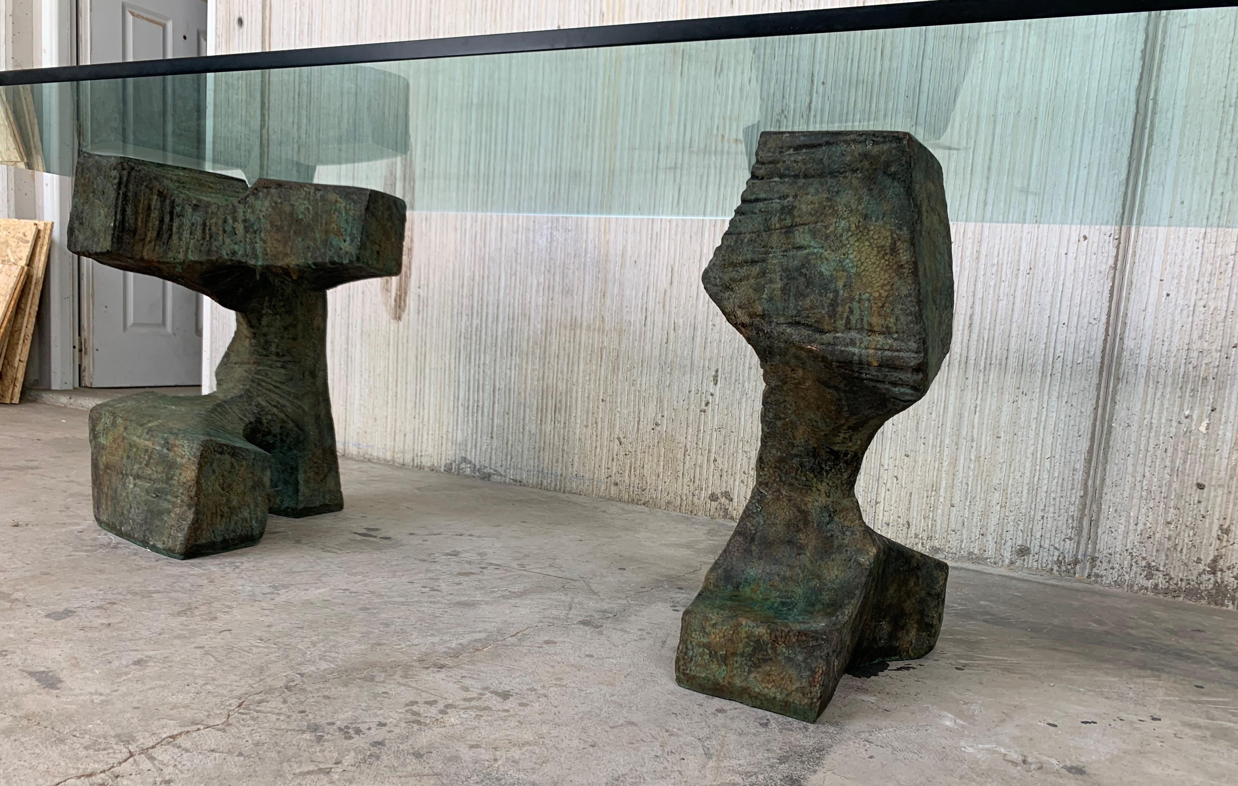 Exceptional Sculpted Pedestals in Bronze, Modern Dining Table by Valenti, Spain 3