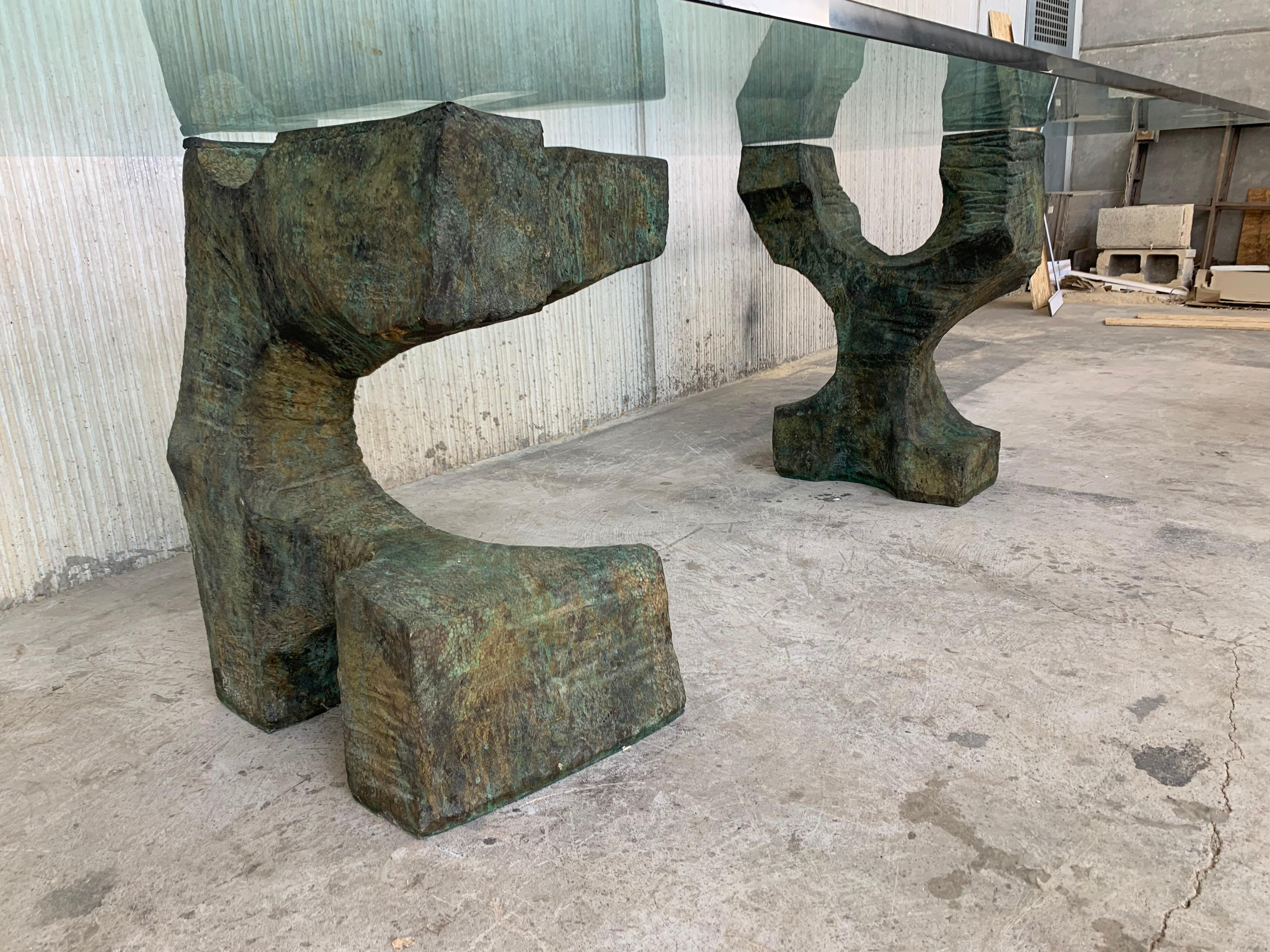 Exceptional Sculpted Pedestals in Bronze, Modern Dining Table by Valenti, Spain 4