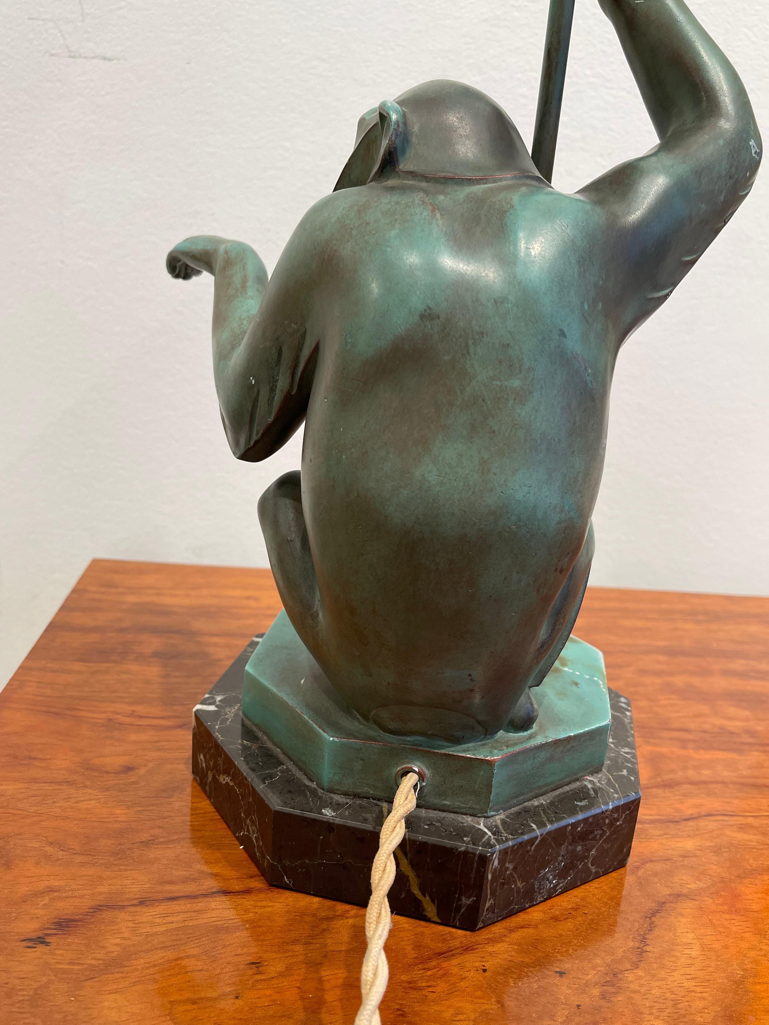 Exceptional Sculpture/Lamp of a Monkey with an Umbrella by Le Verrier, Art Deco For Sale 2