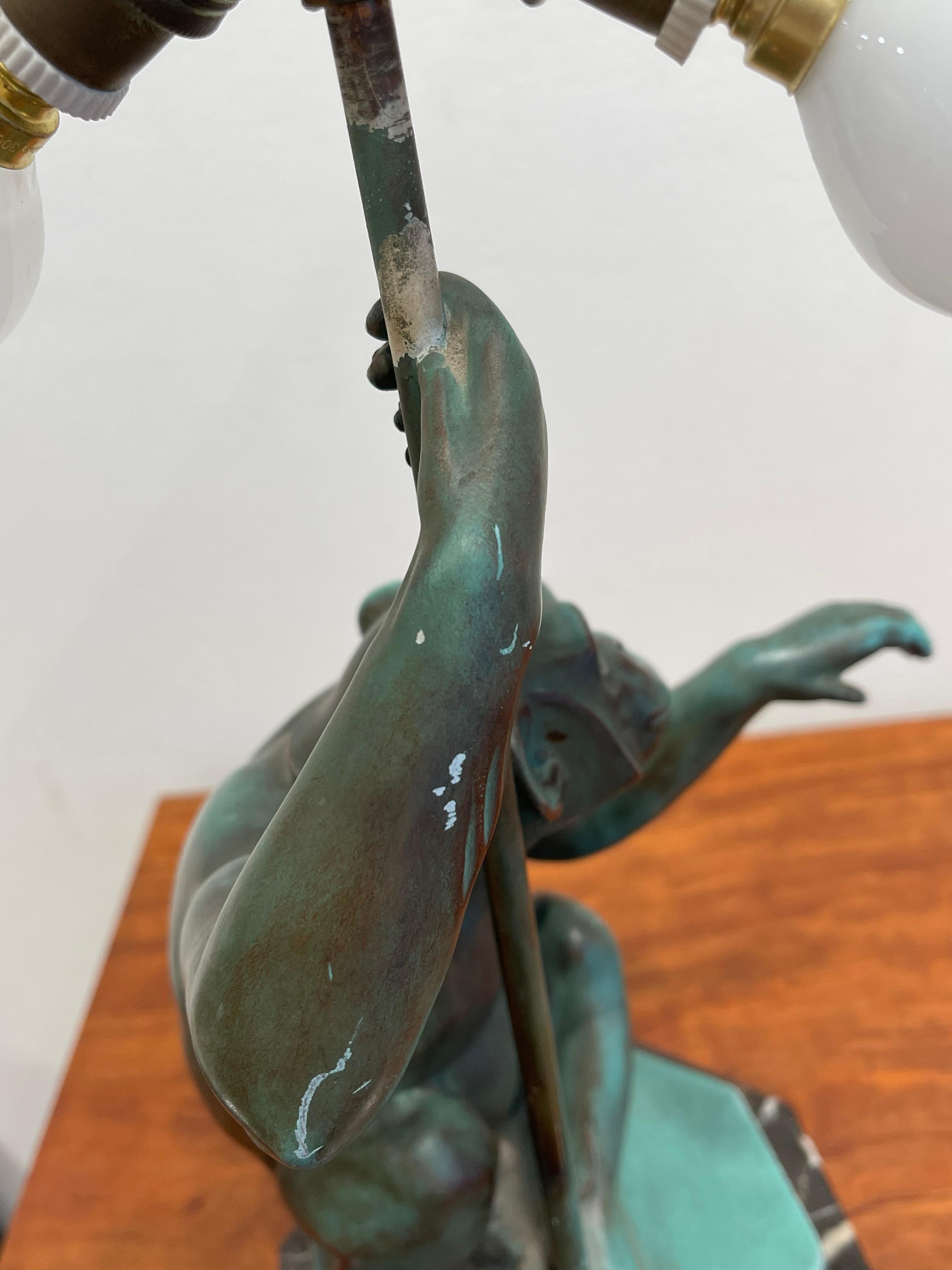 Exceptional Sculpture/Lamp of a Monkey with an Umbrella by Le Verrier, Art Deco For Sale 5
