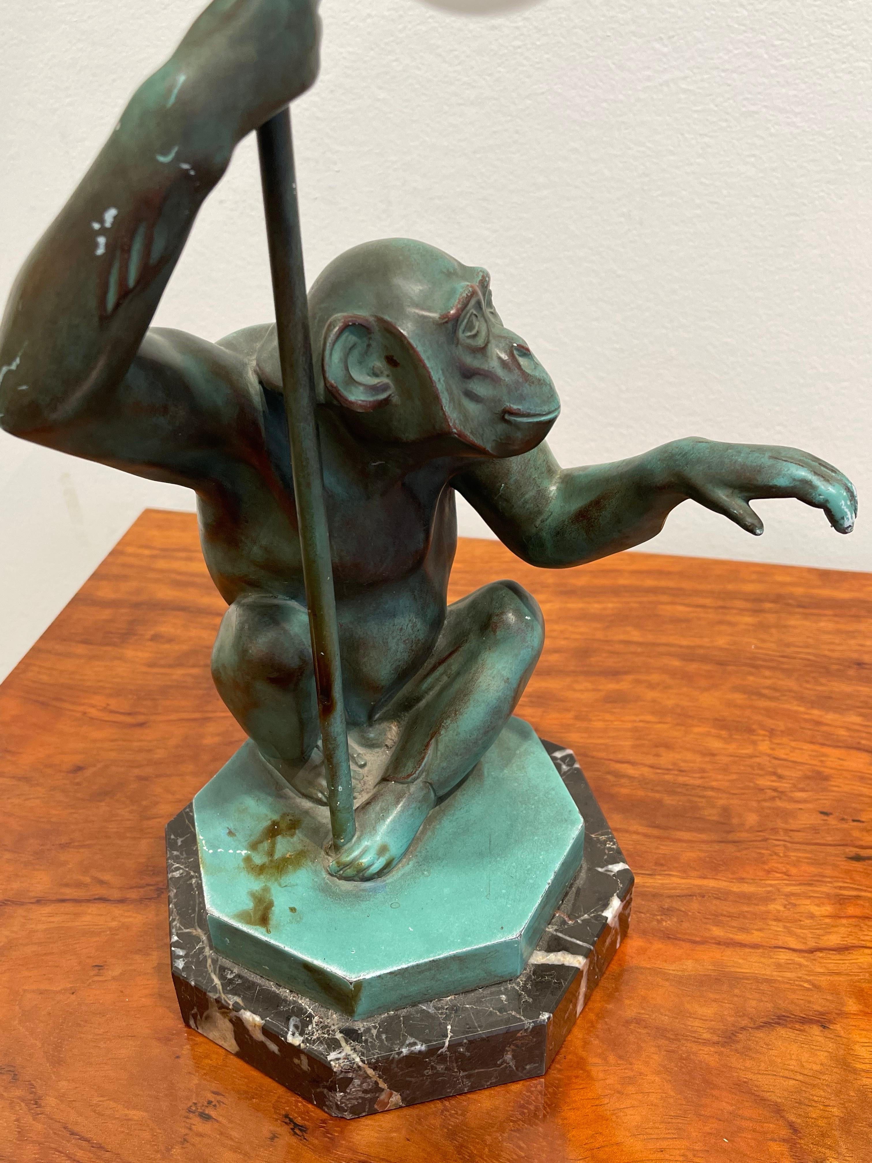 Exceptional Sculpture/Lamp of a Monkey with an Umbrella by Le Verrier, Art Deco For Sale 11