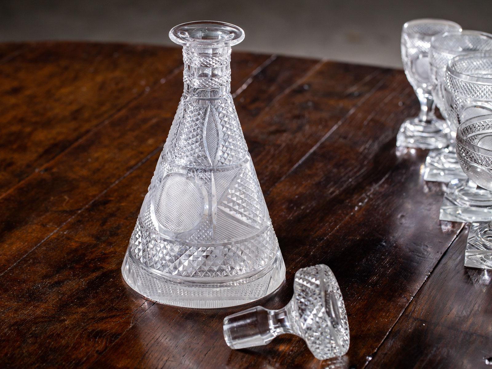 Exceptional Set Antique Georgian Irish Cut Crystal Decanters Glasses, circa 1875 For Sale 12