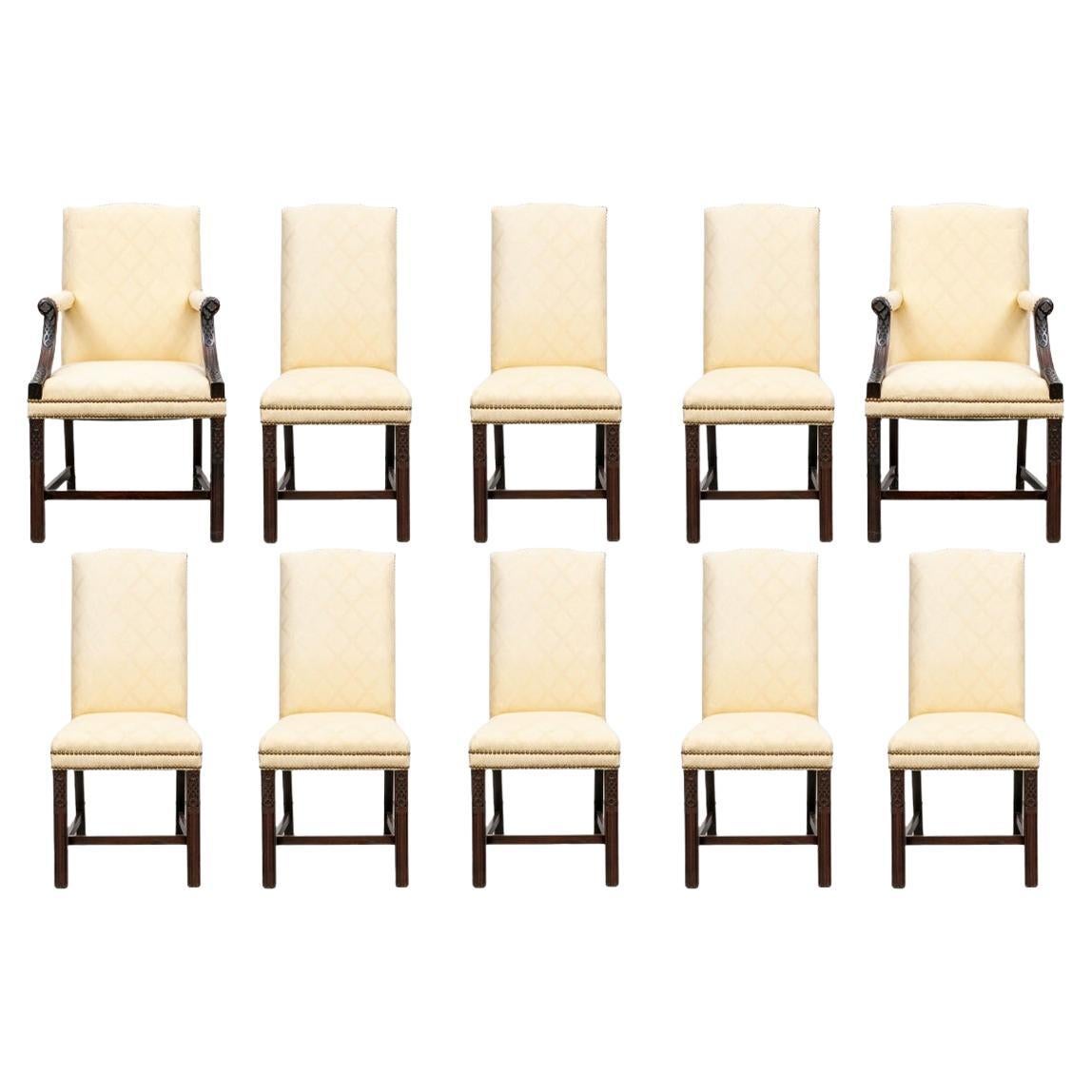 Exceptional Set Of 10 Tall Back Upholstered Dining Chairs