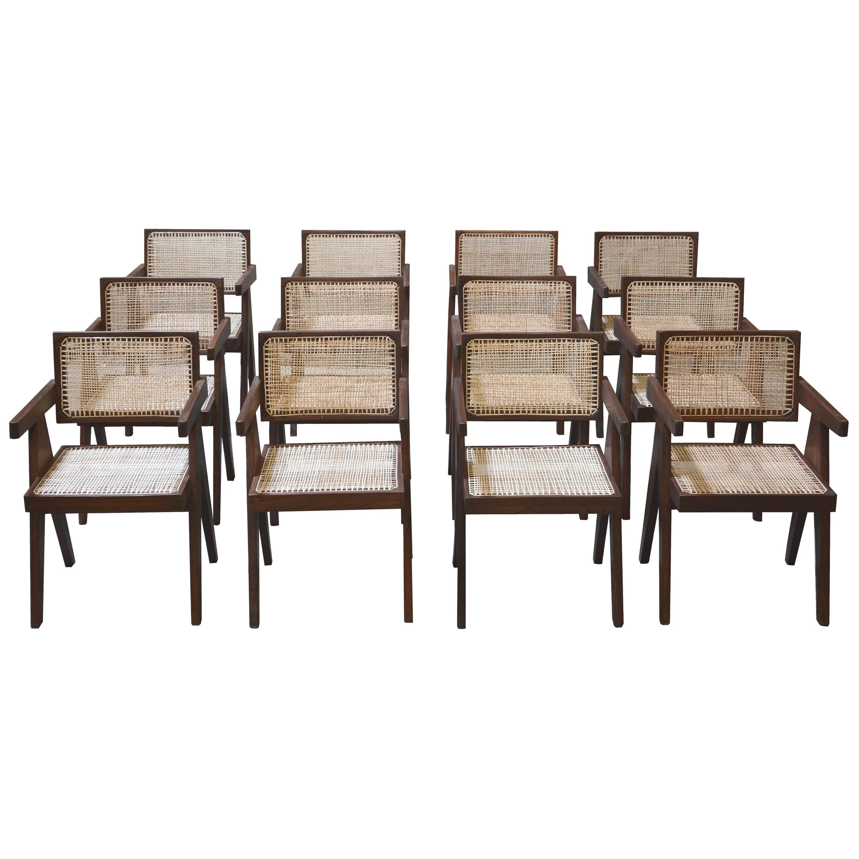 Exceptional Set of 12 P. Jeanneret Floating Back Armchairs  For Sale