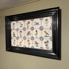 Exceptional Set of 15 Polychrome Dutch Delft Tiles with Birds an Flowers
