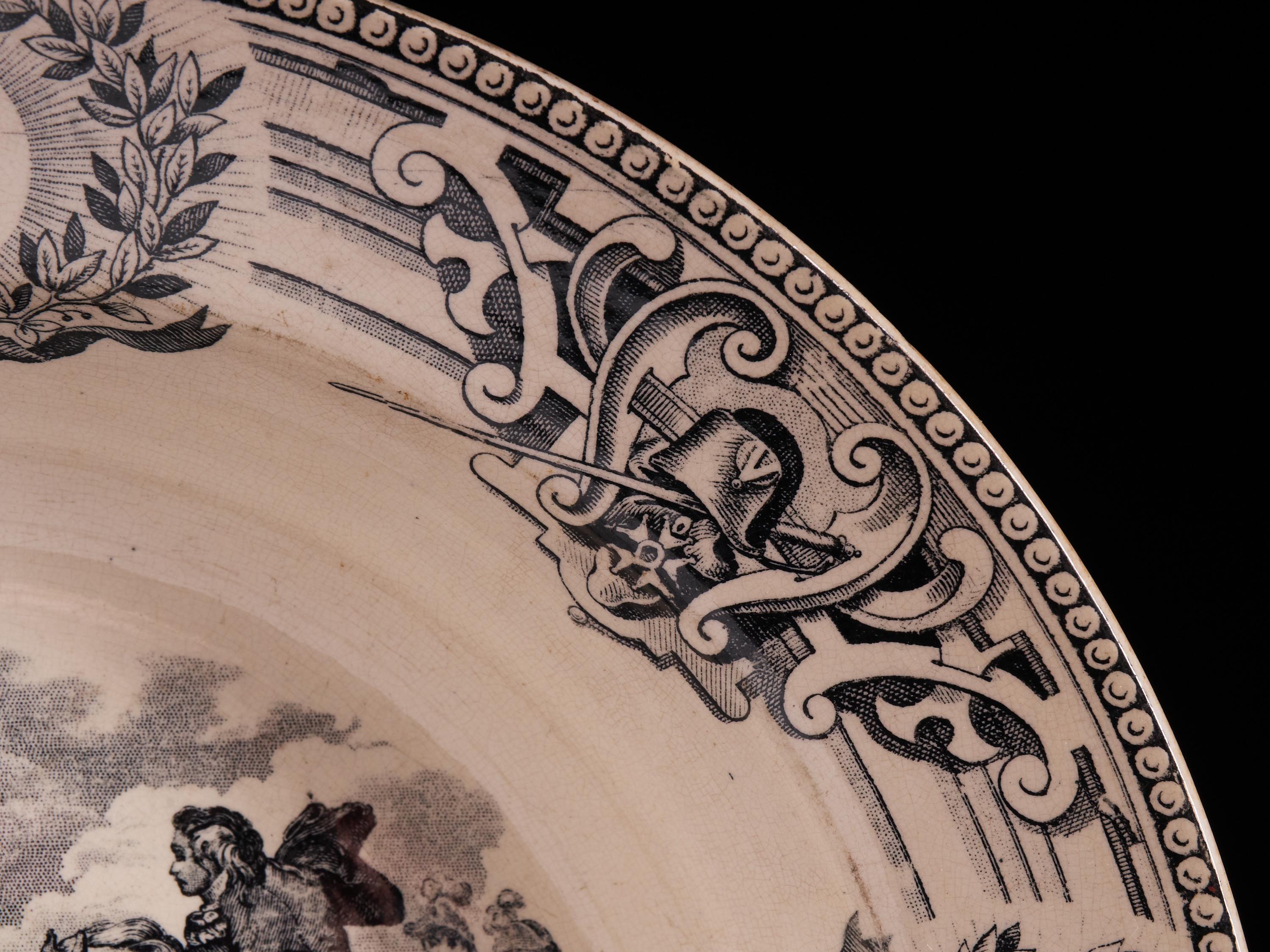 Exceptional Set of 1890s White Faïence Plates with Black Designs 1