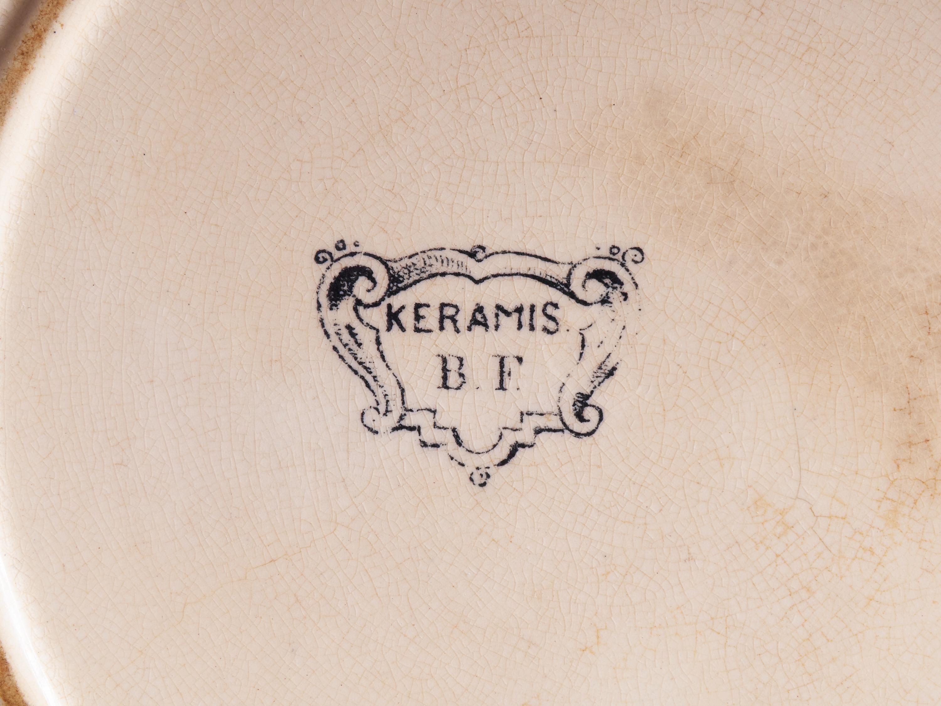 Exceptional Set of 1890s White Faïence Plates with Black Designs 2