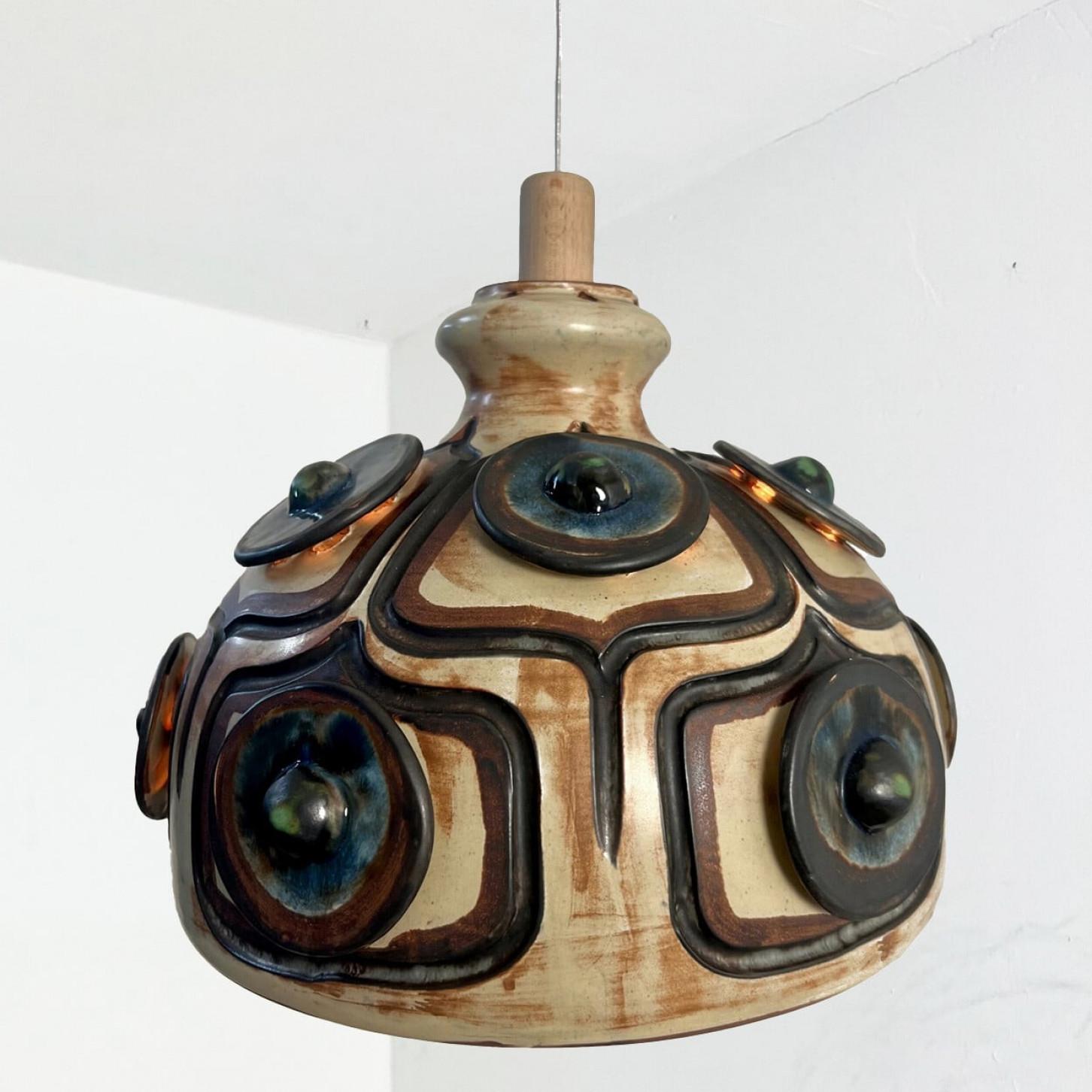 Exceptional Set of 3 Ceramic Pendant Lights, Denmark, 1970s For Sale 5