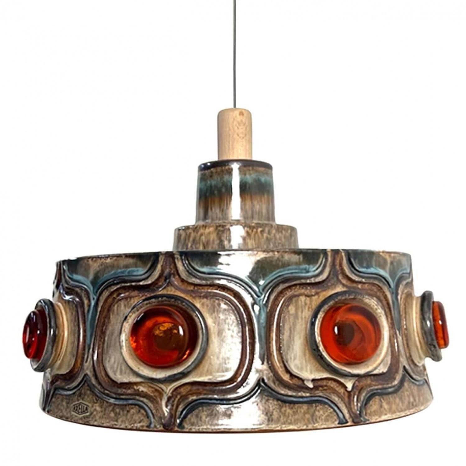 Exceptional Set of 3 Ceramic Pendant Lights, Denmark, 1970s For Sale 11