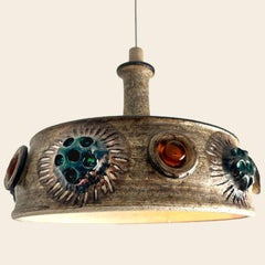 Exceptional Set of 3 Ceramic Pendant Lights, Denmark, 1970s