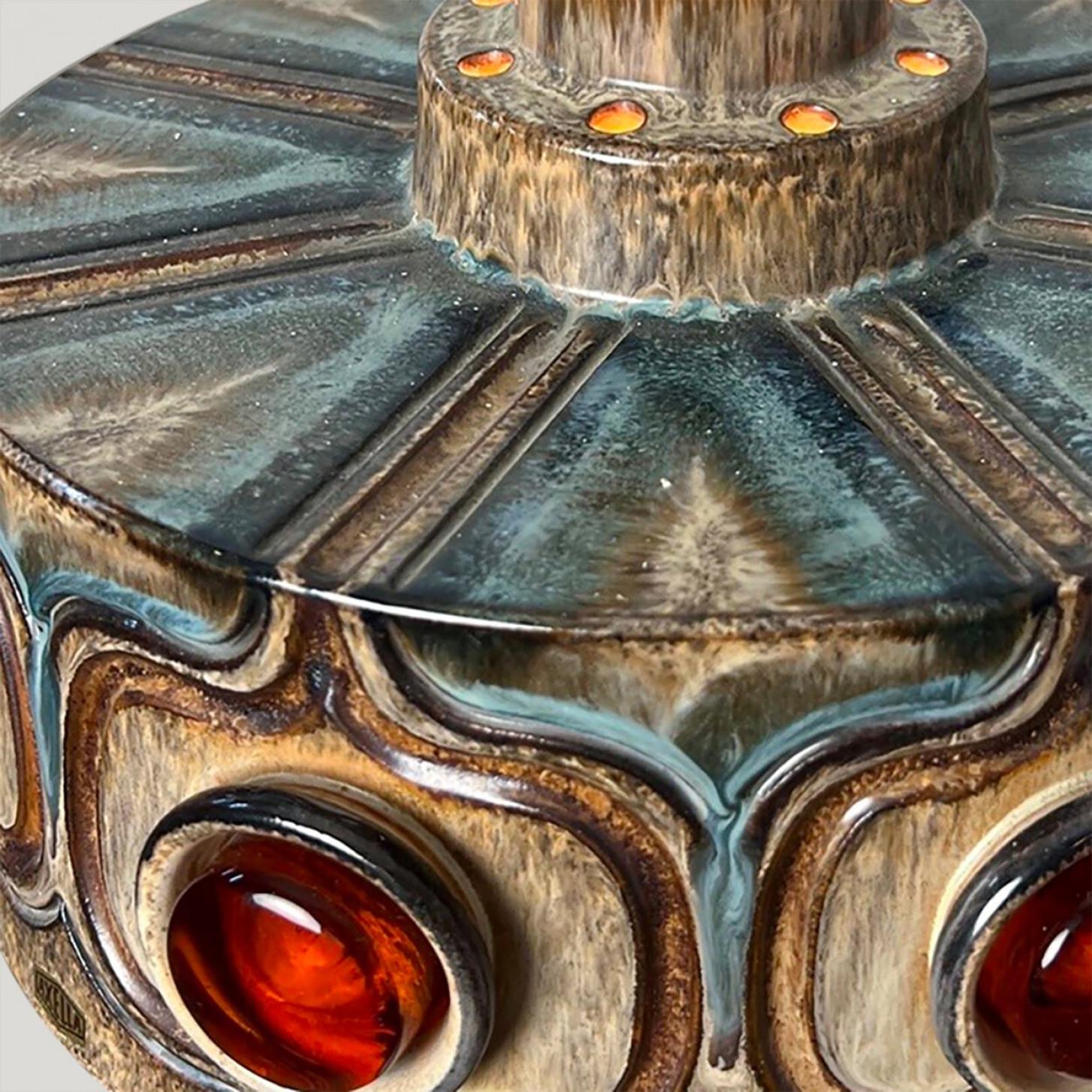 Other Exceptional Set of 3 Ceramic Pendant Lights, Denmark, 1970s For Sale
