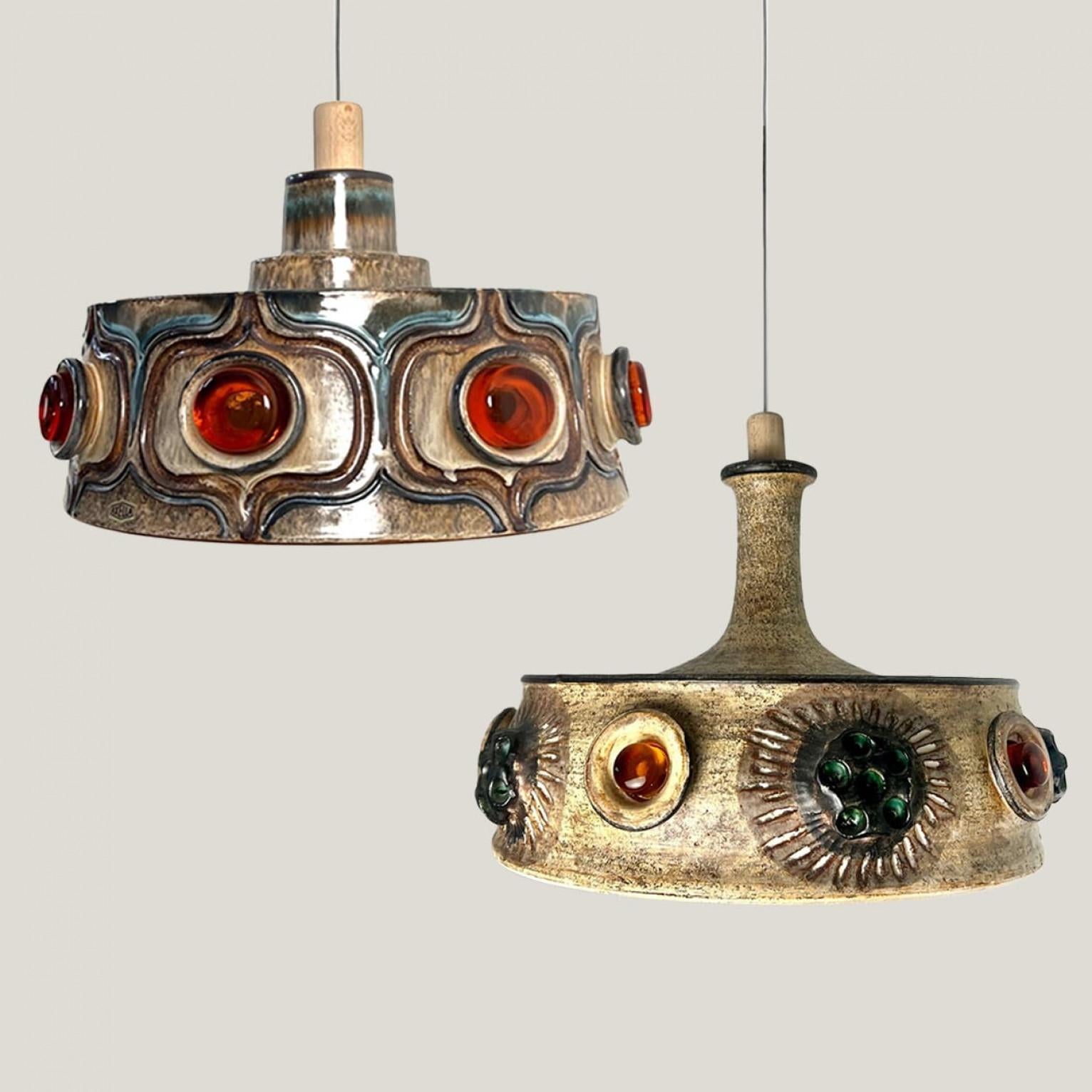 Exceptional Set of 3 Ceramic Pendant Lights, Denmark, 1970s In Good Condition For Sale In Rijssen, NL