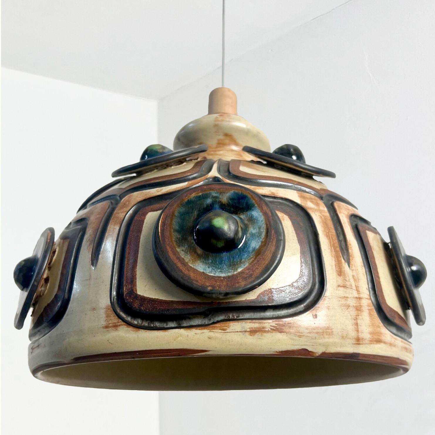 Late 20th Century Exceptional Set of 3 Ceramic Pendant Lights, Denmark, 1970s For Sale