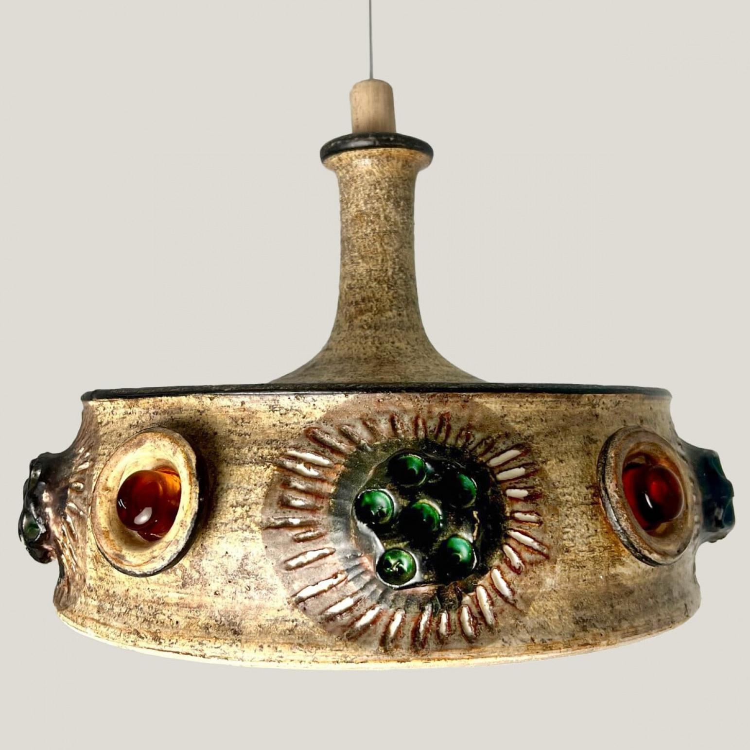 Exceptional Set of 3 Ceramic Pendant Lights, Denmark, 1970s For Sale 2