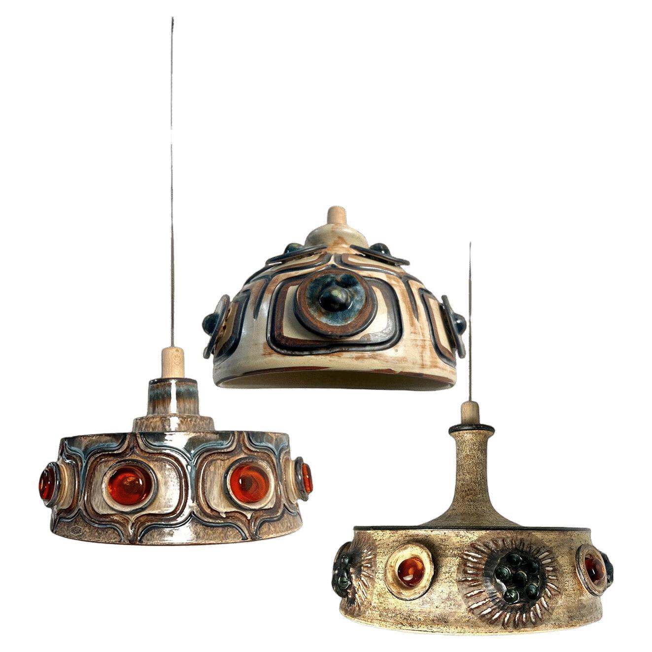 Exceptionnel ensemble de 3 Lights en céramique, Danemark, années 1970