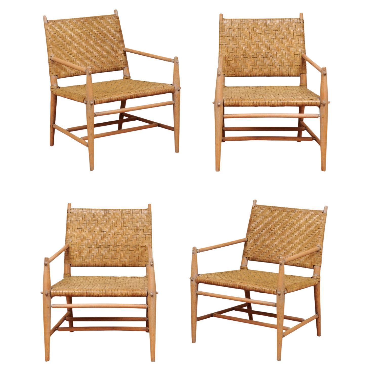 Exceptional Set of 4 Cerused Oak Loungers by Russel Wright, circa 1940