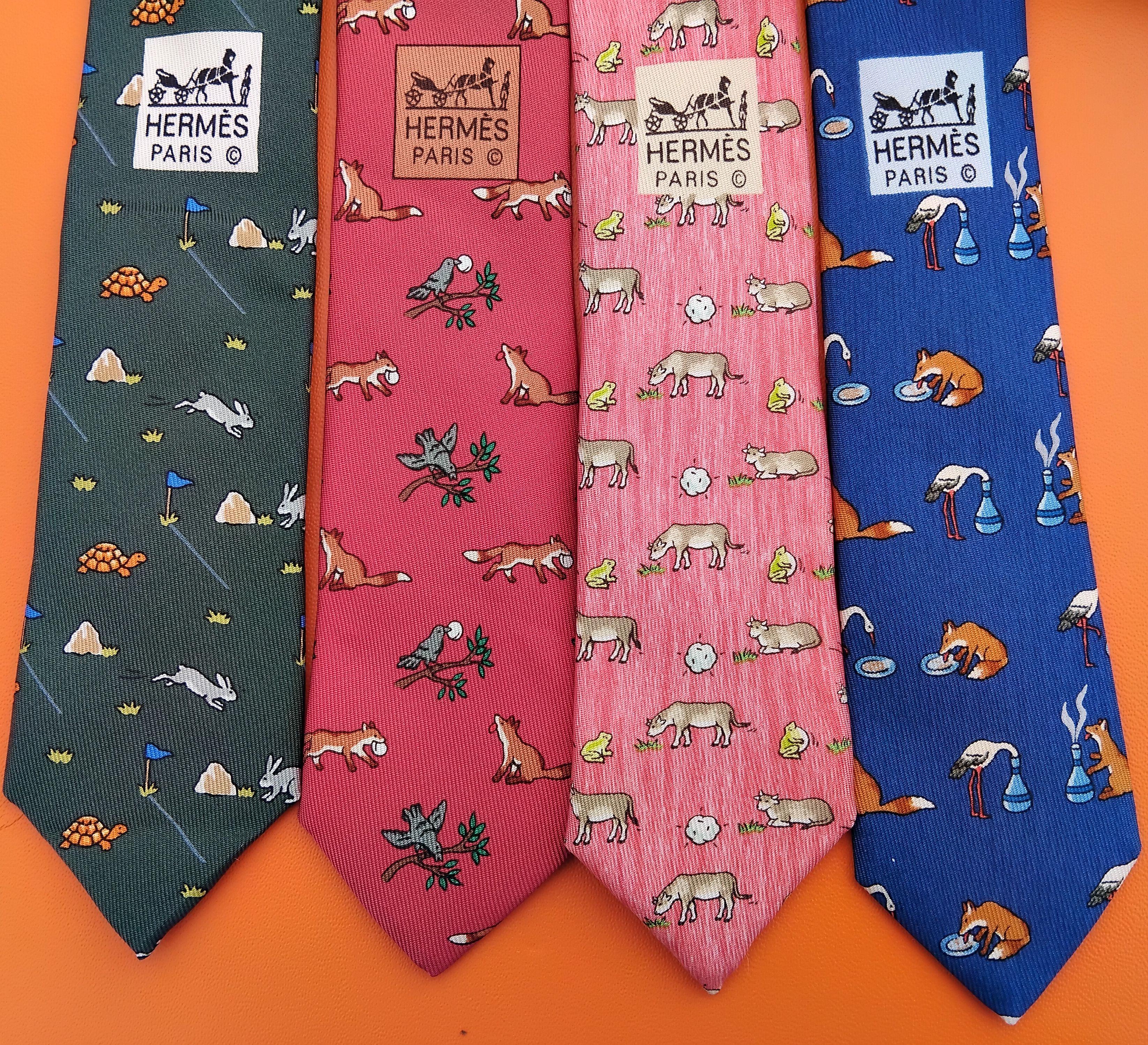Exceptional Set of 4 Hermès Ties from The Fables of La Fontaine in Silk For Sale 13