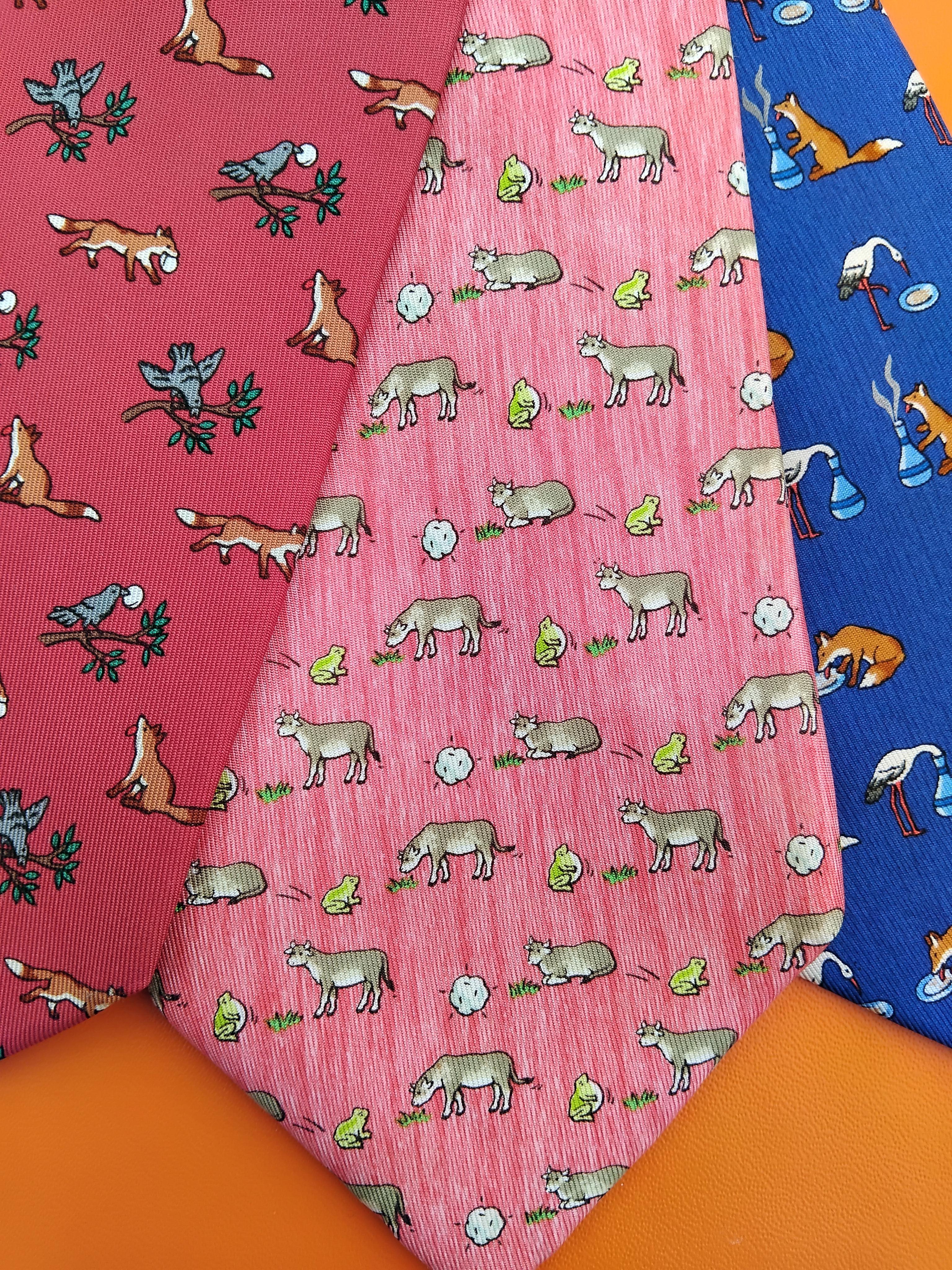 Exceptional Set of 4 Hermès Ties from The Fables of La Fontaine in Silk For Sale 1