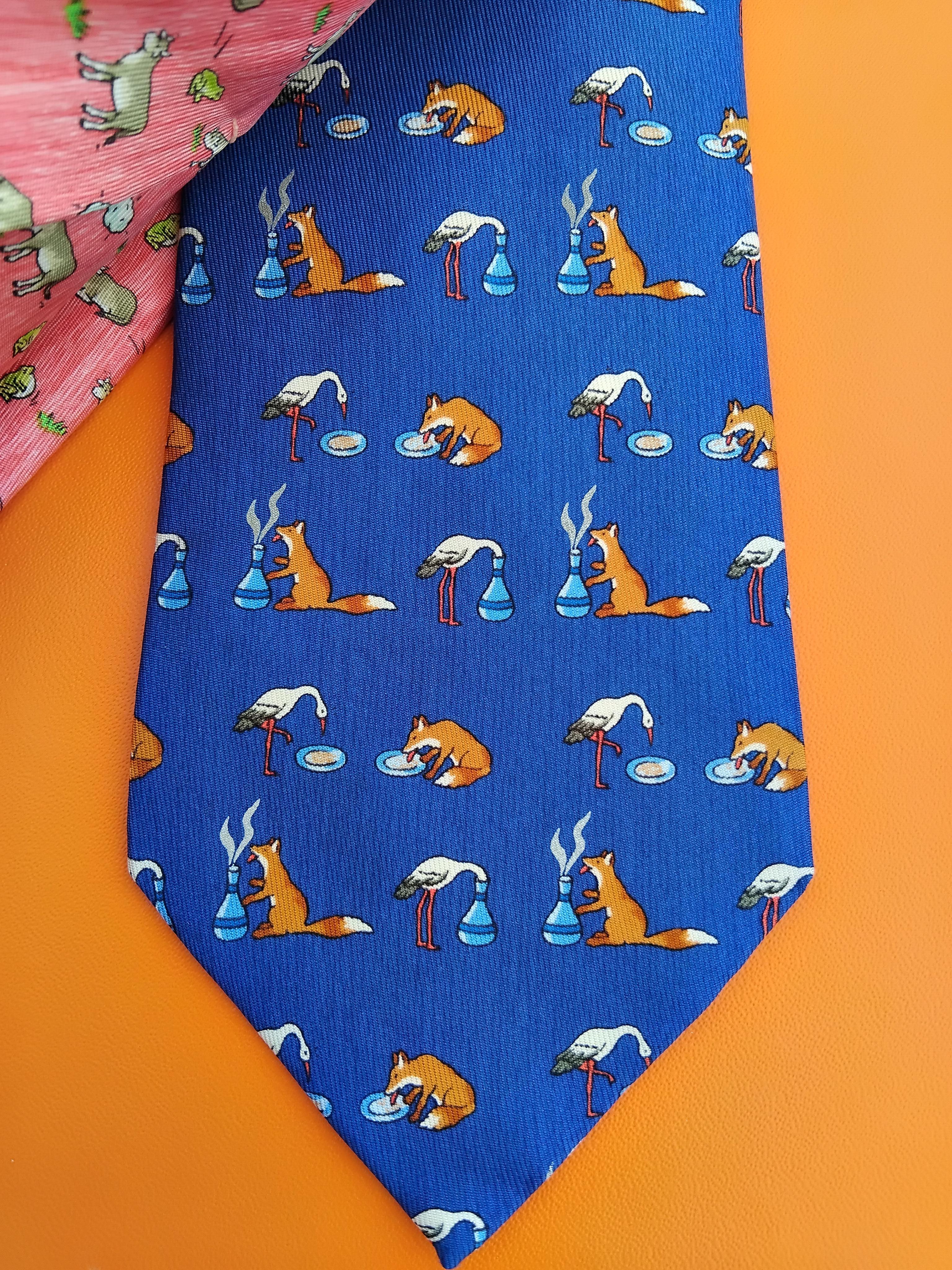 Exceptional Set of 4 Hermès Ties from The Fables of La Fontaine in Silk For Sale 2