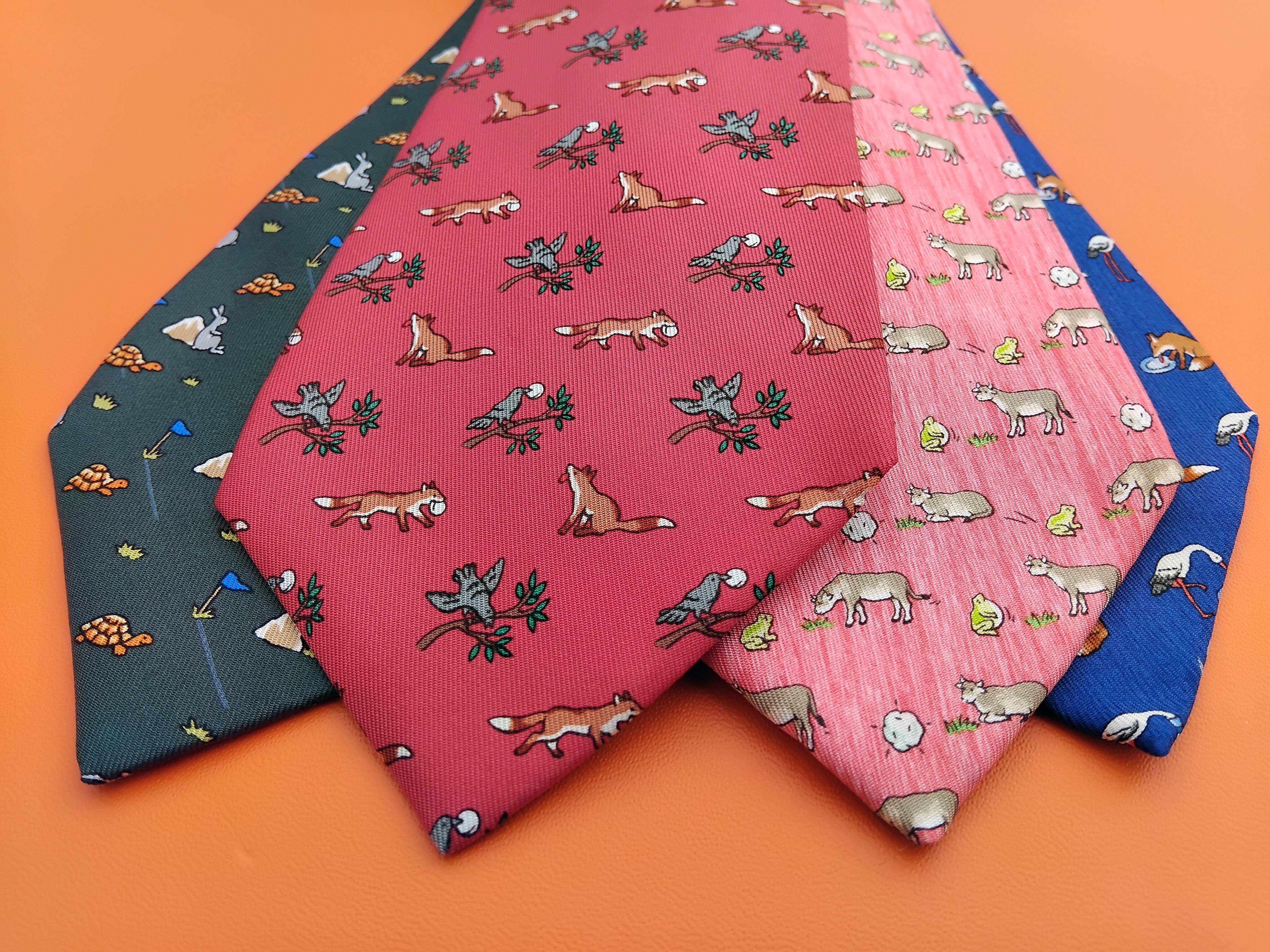 Exceptional Set of 4 Hermès Ties from The Fables of La Fontaine in Silk For Sale 3