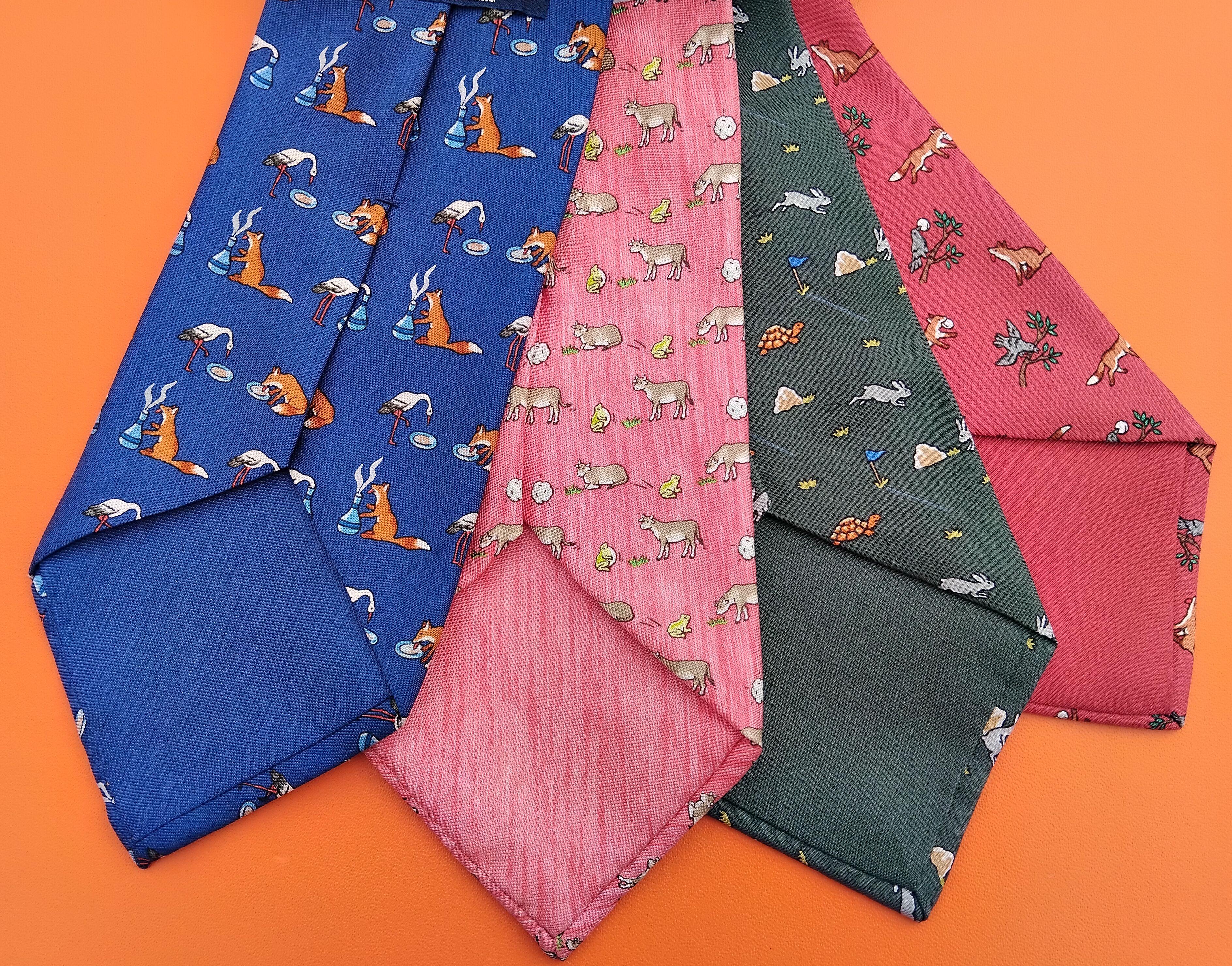 Exceptional Set of 4 Hermès Ties from The Fables of La Fontaine in Silk For Sale 5
