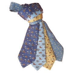 Exceptional Set of 4 Hermès Ties from The Fables of La Fontaine in Silk