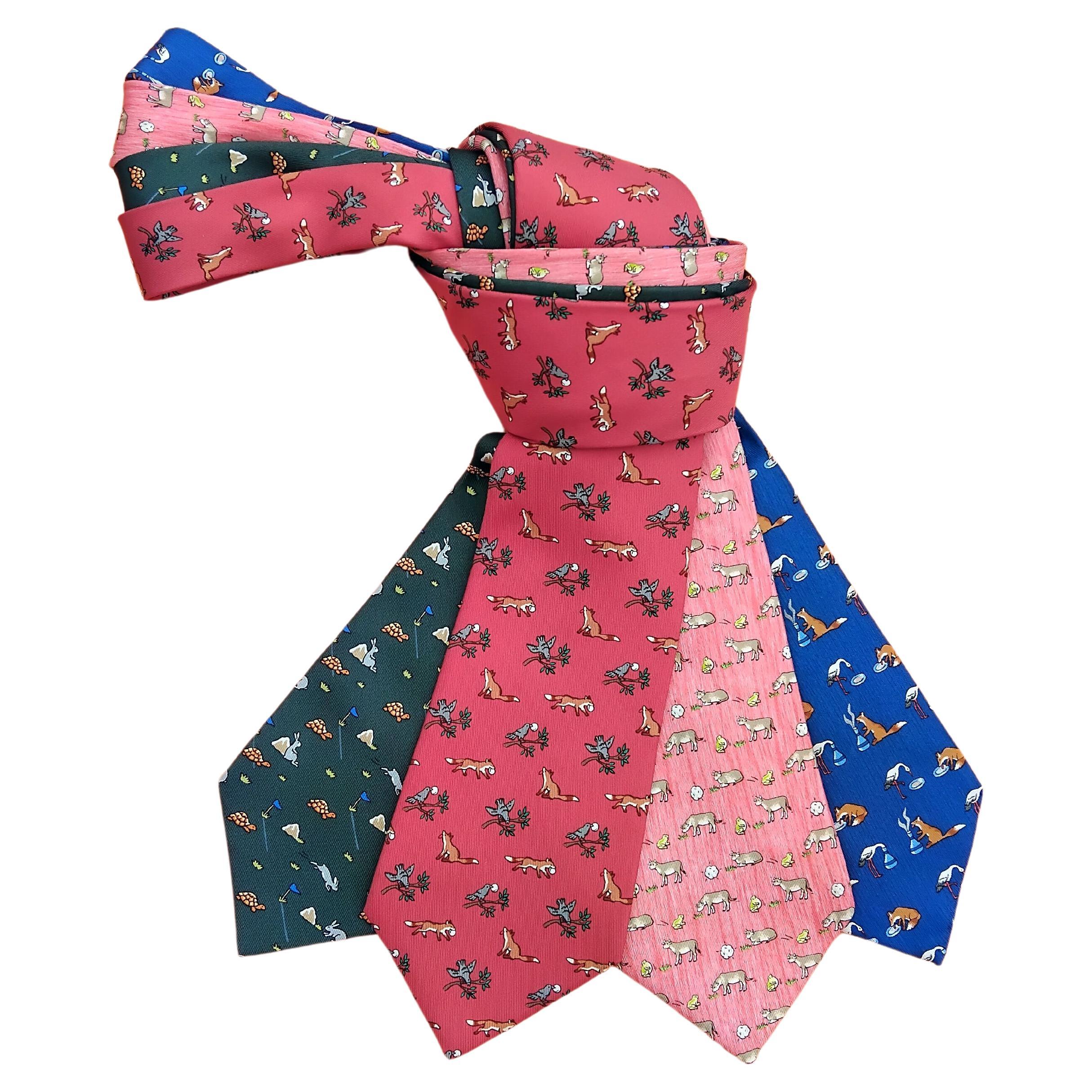 Exceptional Set of 4 Hermès Ties from The Fables of La Fontaine in Silk For Sale